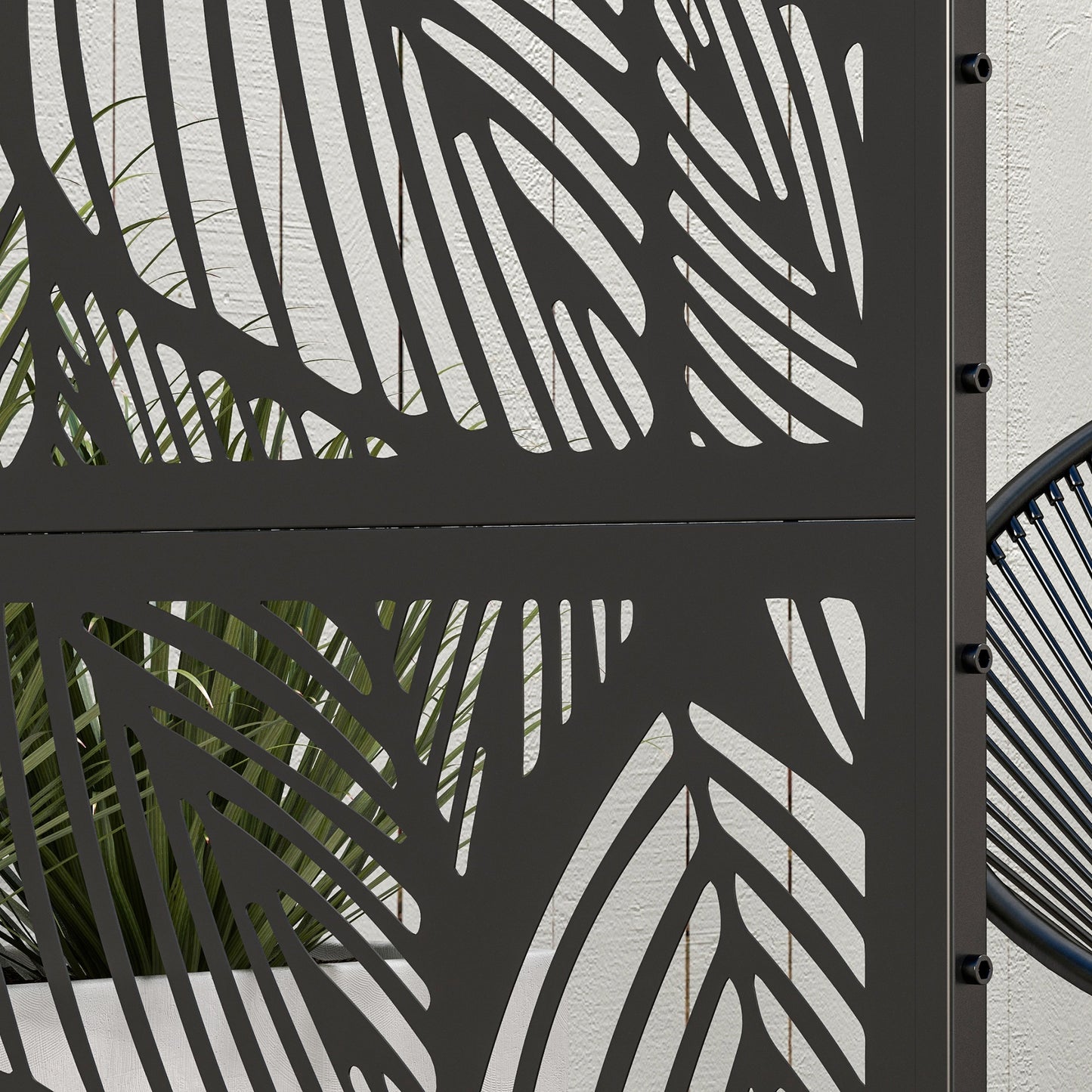 Metal Decorative Privacy Screen Outdoor Divider, Black Leaf