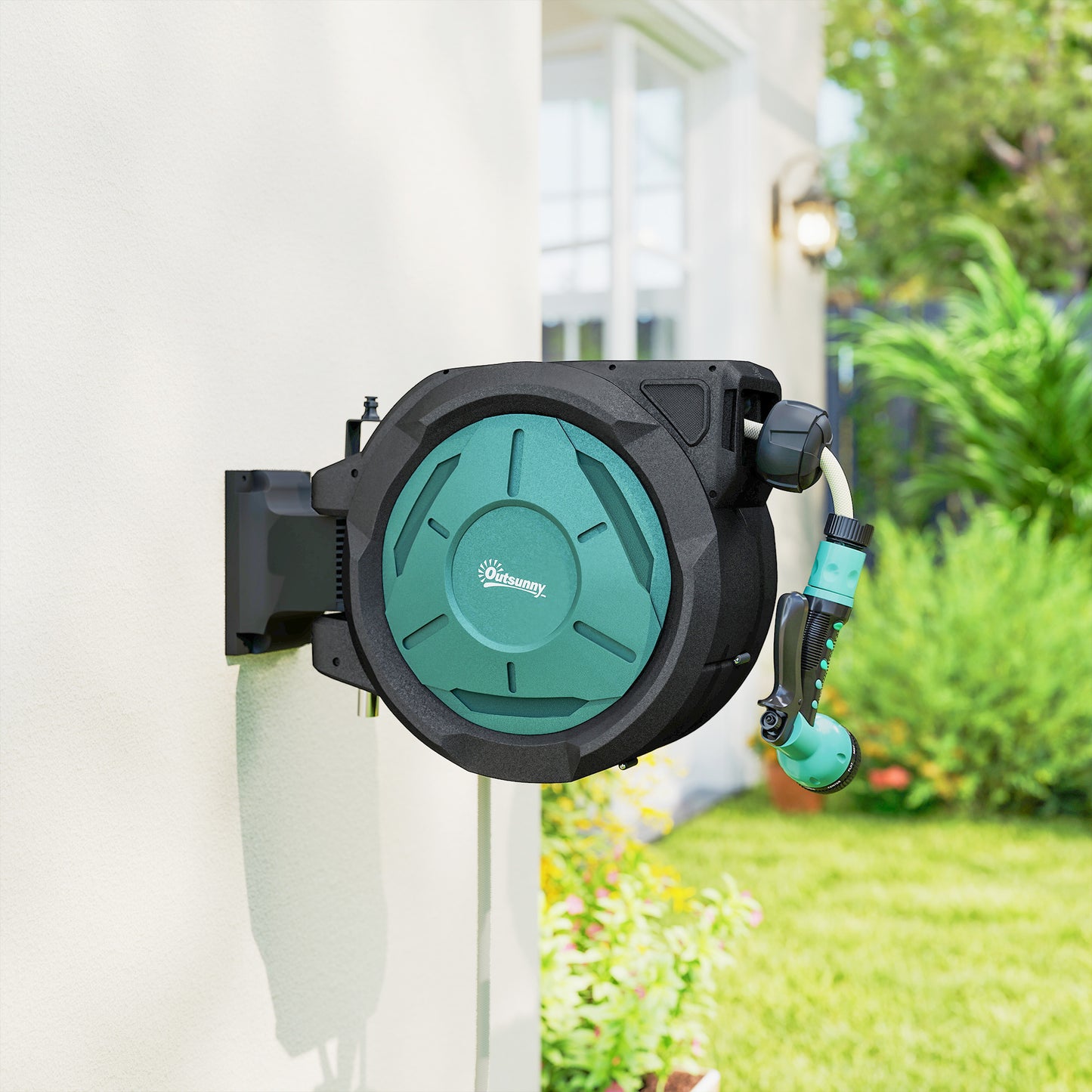 Retractable Hose Reel Wall Mounted with Lock, Black