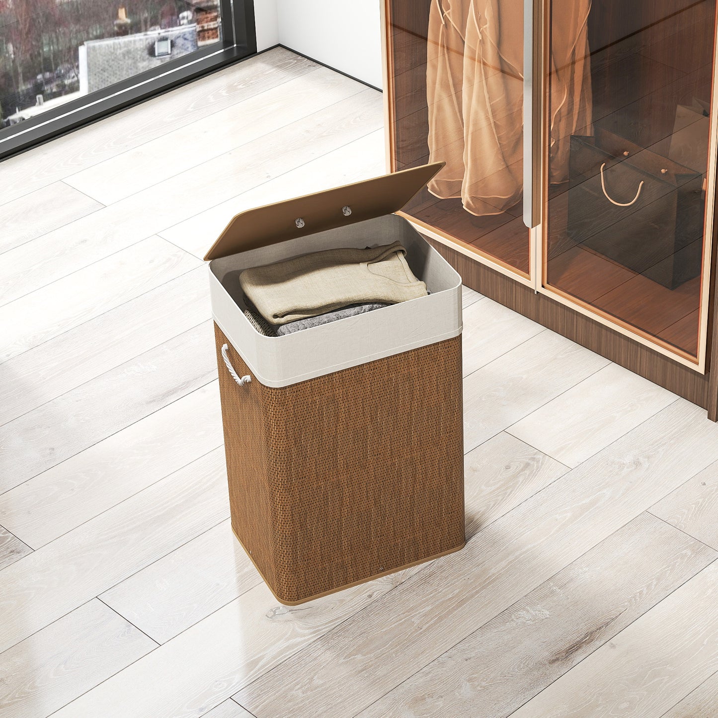 Laundry Hamper with Removable Washable Liner Bag, Brown