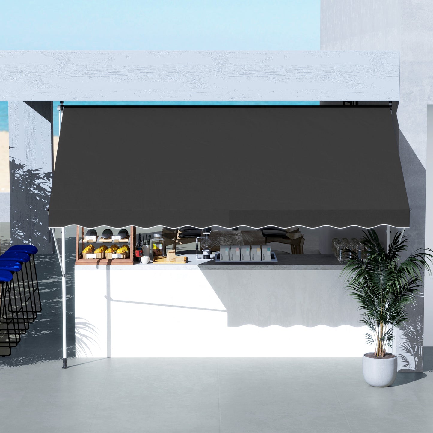 3 x 1.5 m Retractable patio Awning Floor-to-ceiling shade, Black
