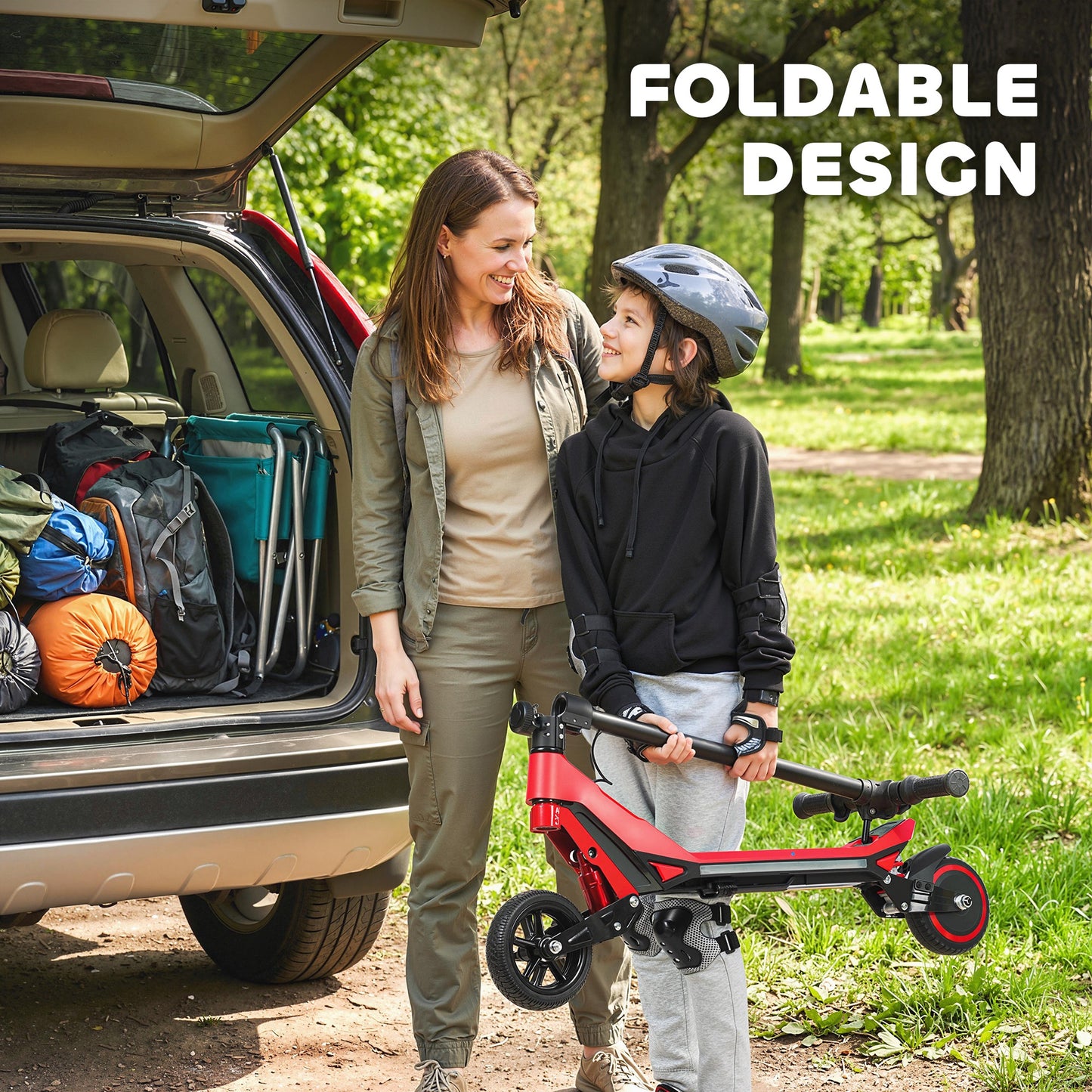 Electric Scooter for Kids, Foldable E Scooter for Age Age 6+ Red