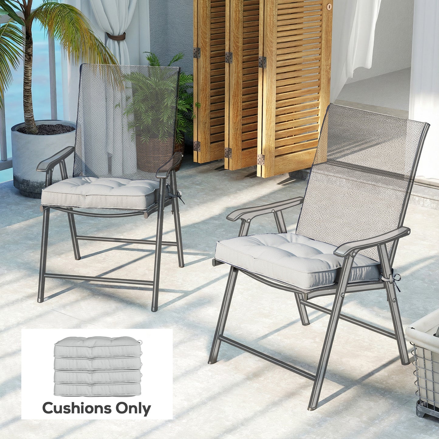 42 x 42cm Replacement Garden Seat Cushion Pad with Ties, Light Grey