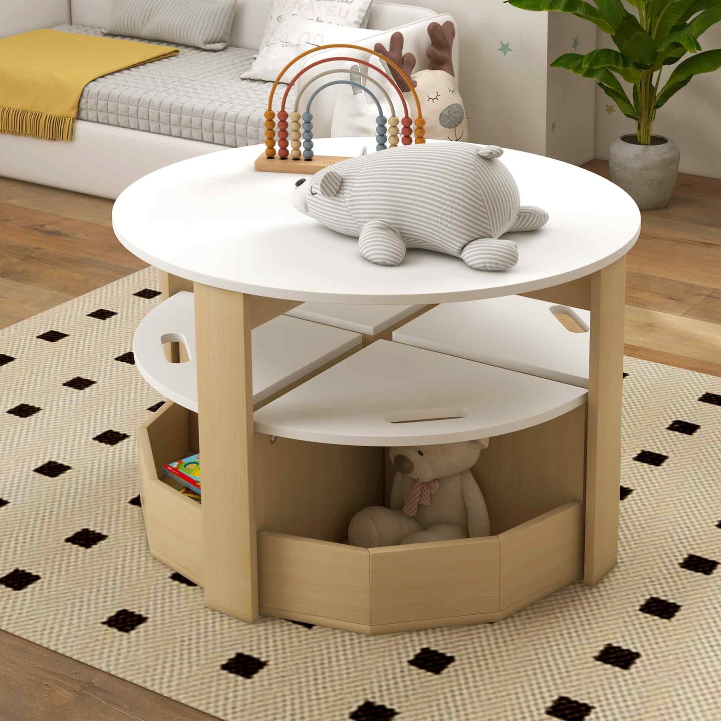 Kids Table and Chairs Set, Five-Piece Childrens Table and Chair Set with Storage, Children Activity Table for Ages 3-8 Years, White