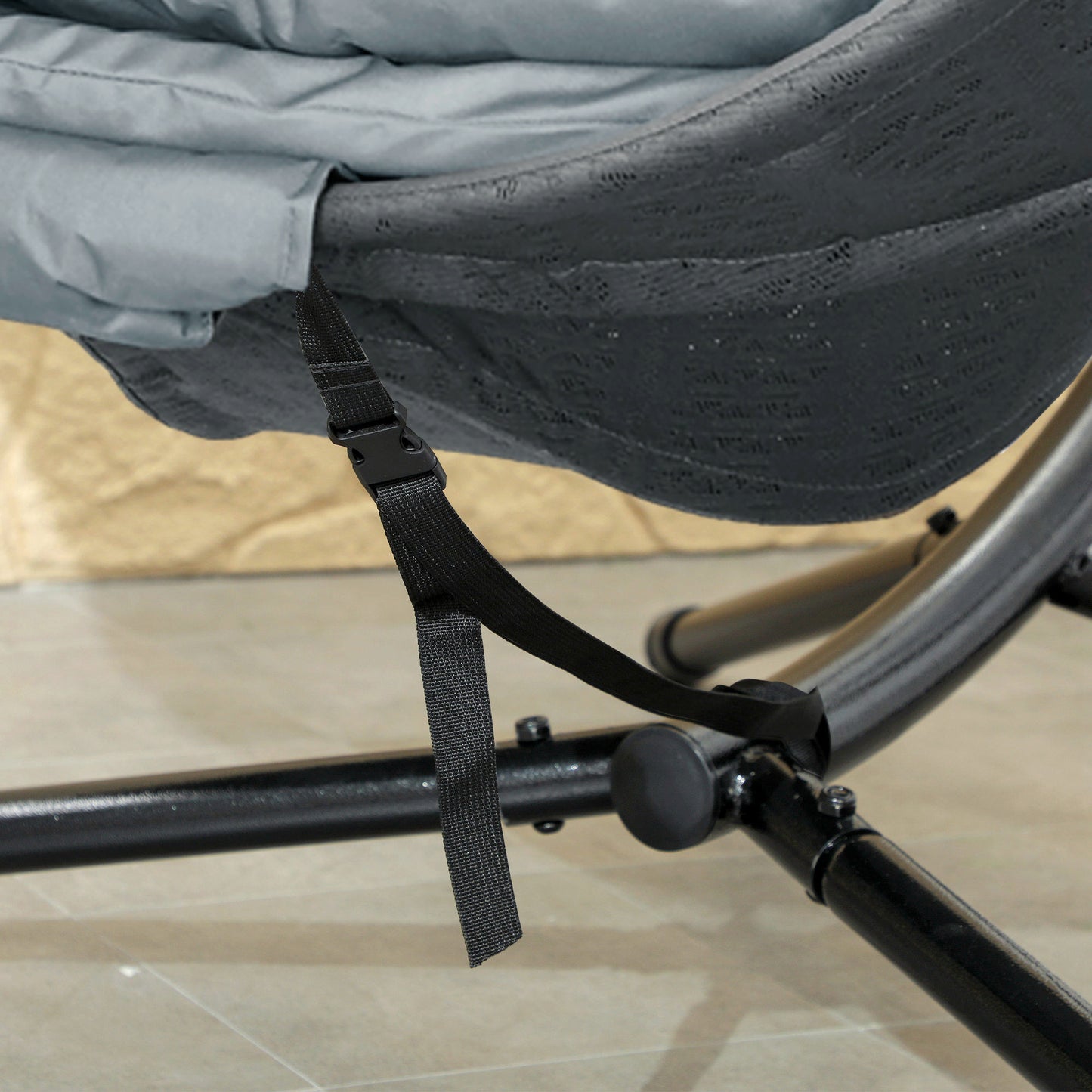 Hanging Swing Chair w/ Metal Stand & Side Pocket, Charcoal Grey