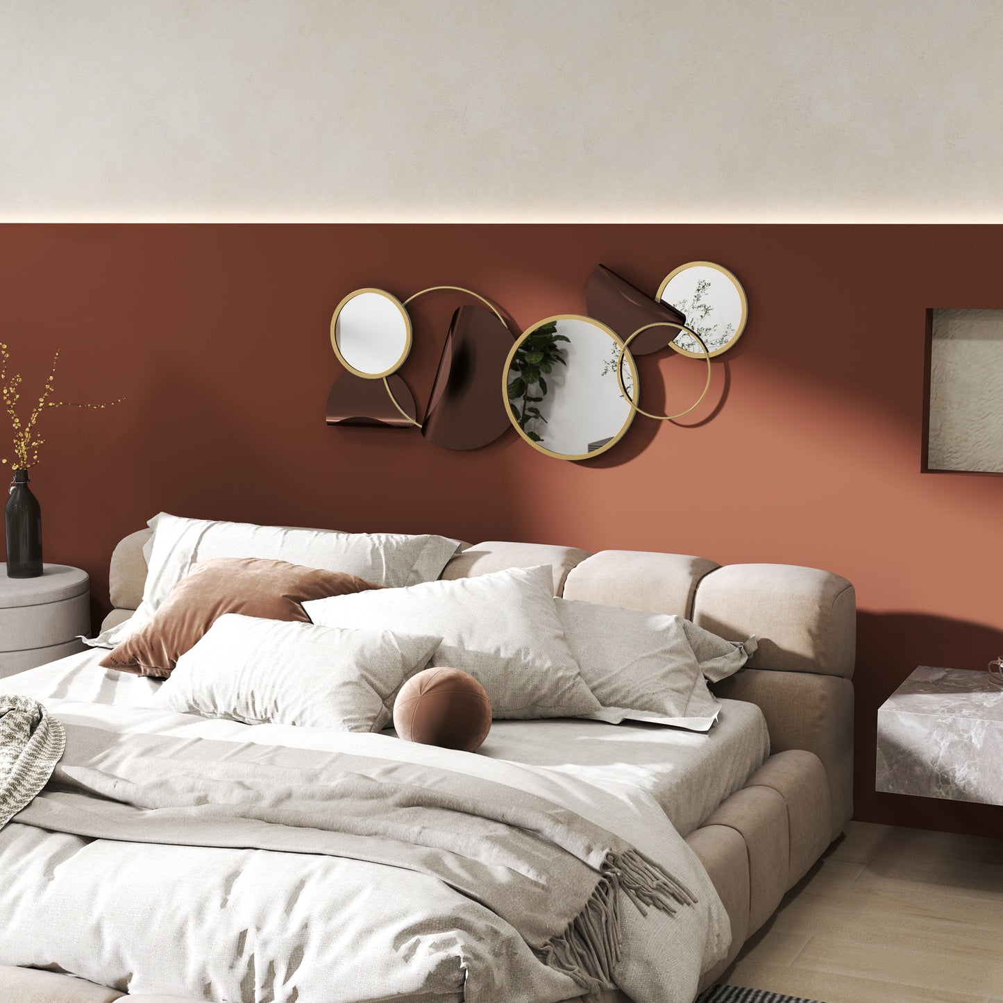 Metal Wall Art, Decorative Mirror Decor for Living Room, Gold Tone