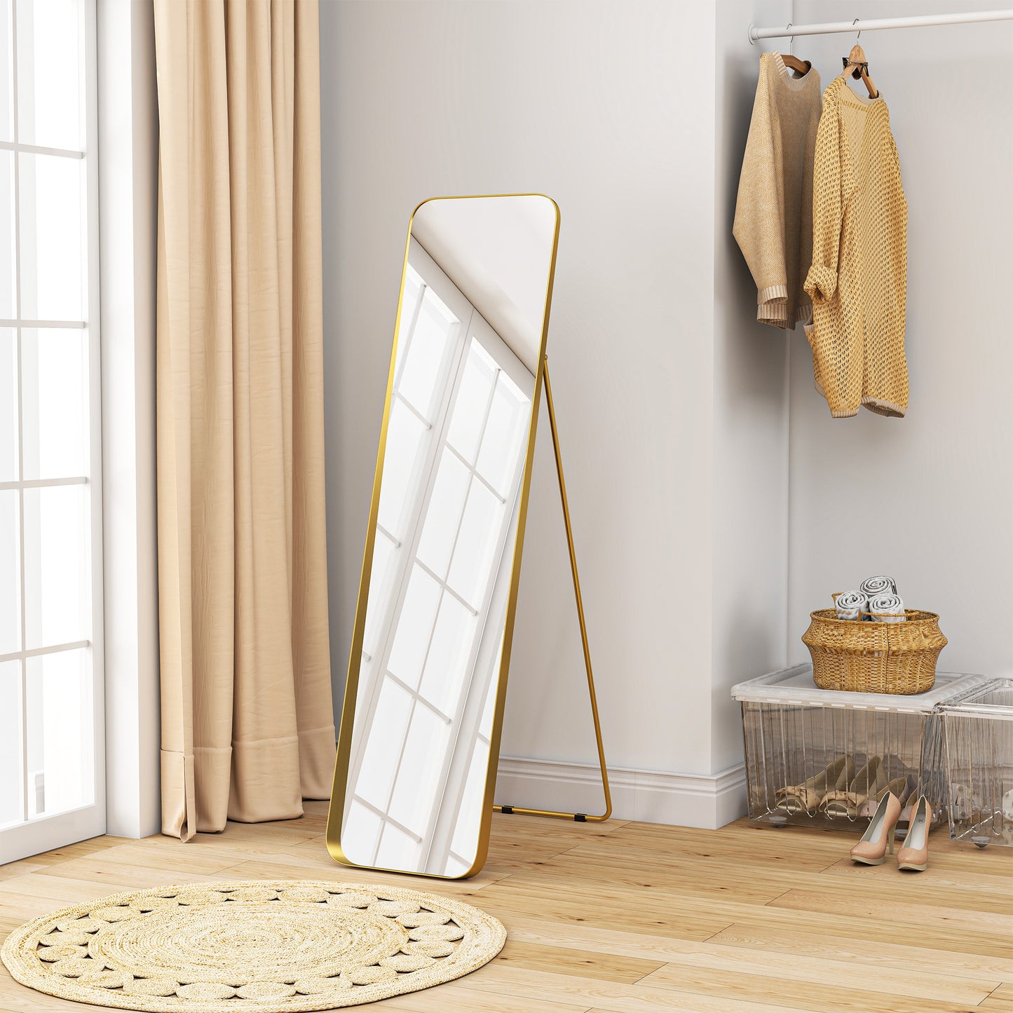 Rectangular Full Length Mirror for Bedroom, 40 x 160 cm, Gold Tone