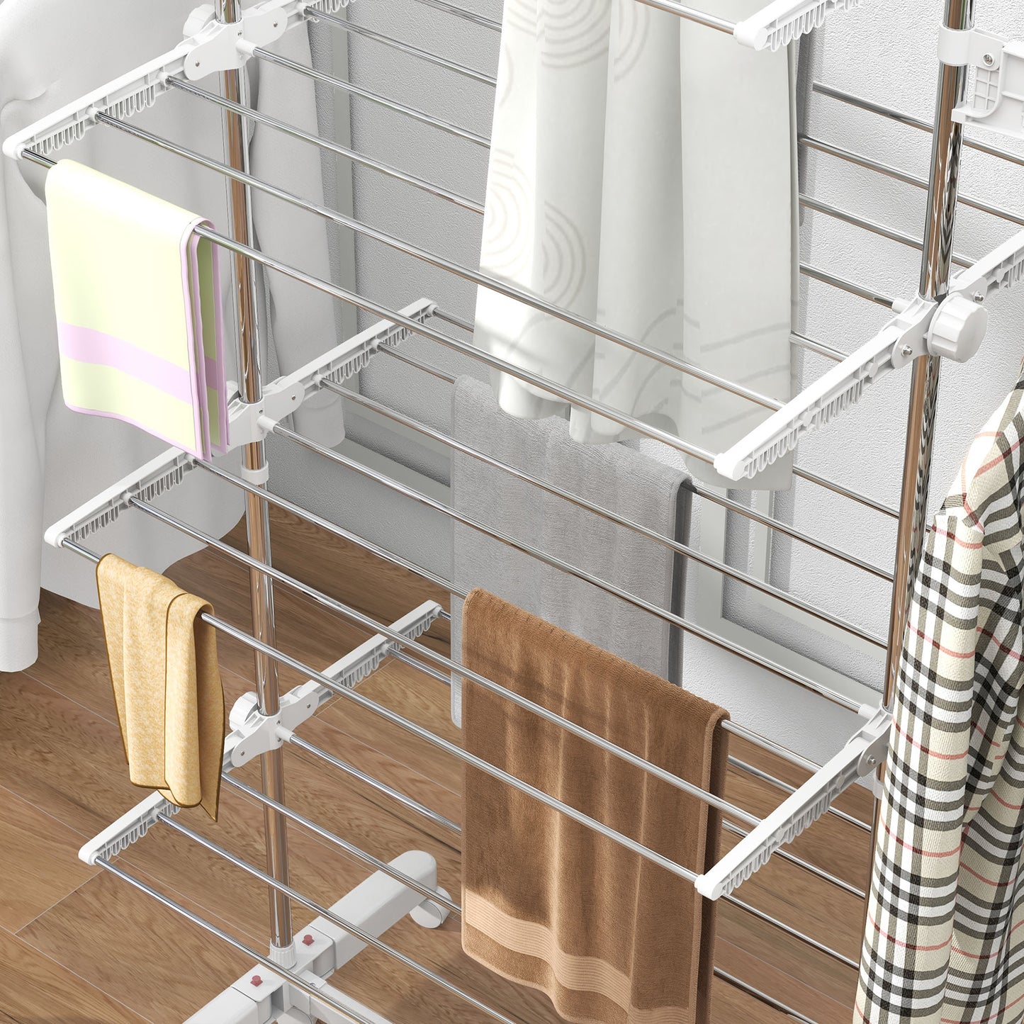 4-Tier Large Clothes Airer Stainless Steel Clothes Drying Rack White