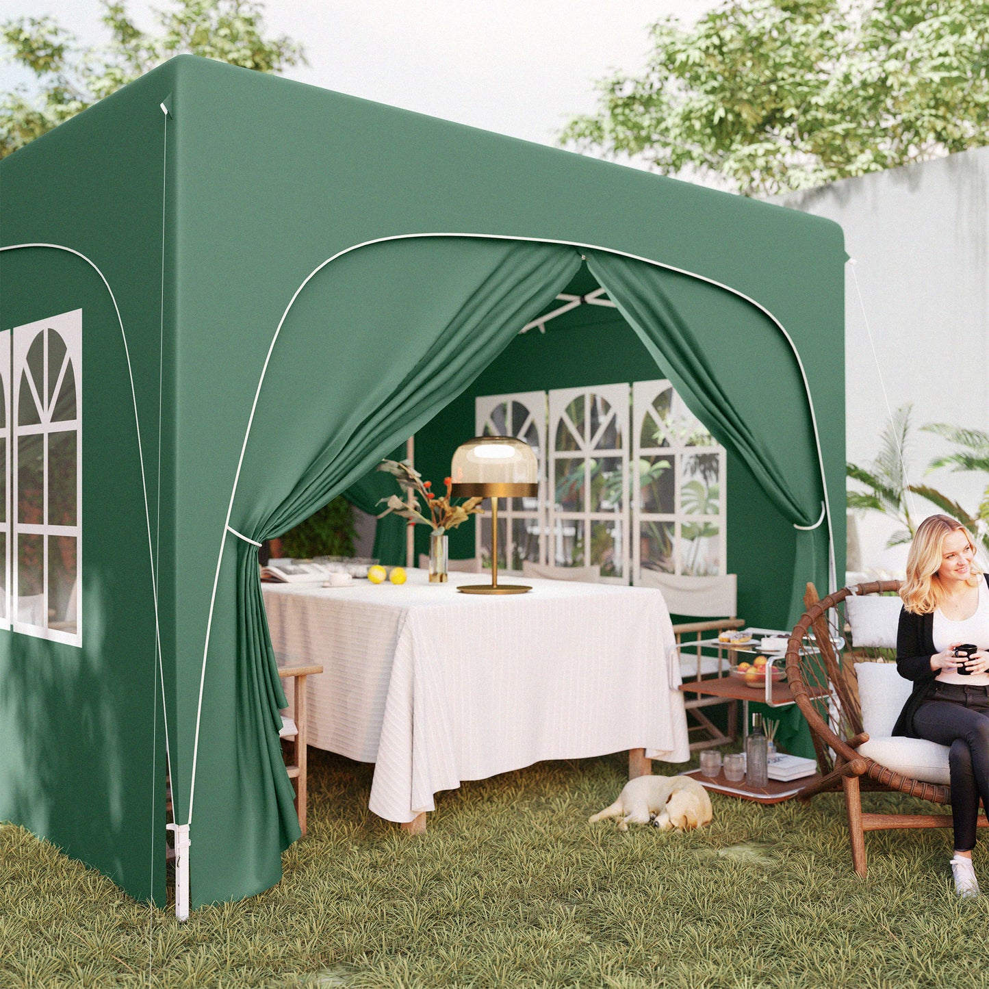 3 x 3(m) UPF50+ Pop Up Gazebo with Sides and Carry Bag, Dark Green
