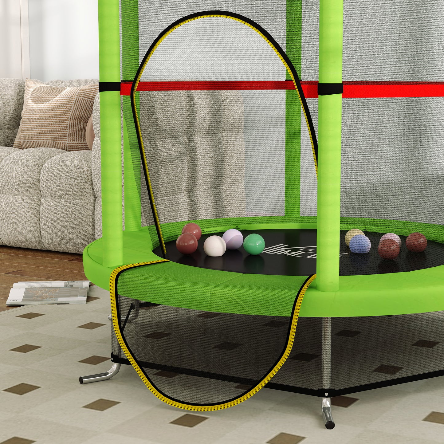 Kids Trampoline, with Enclosure Net, Steel Frame, for Ages 3-6 Years - Green