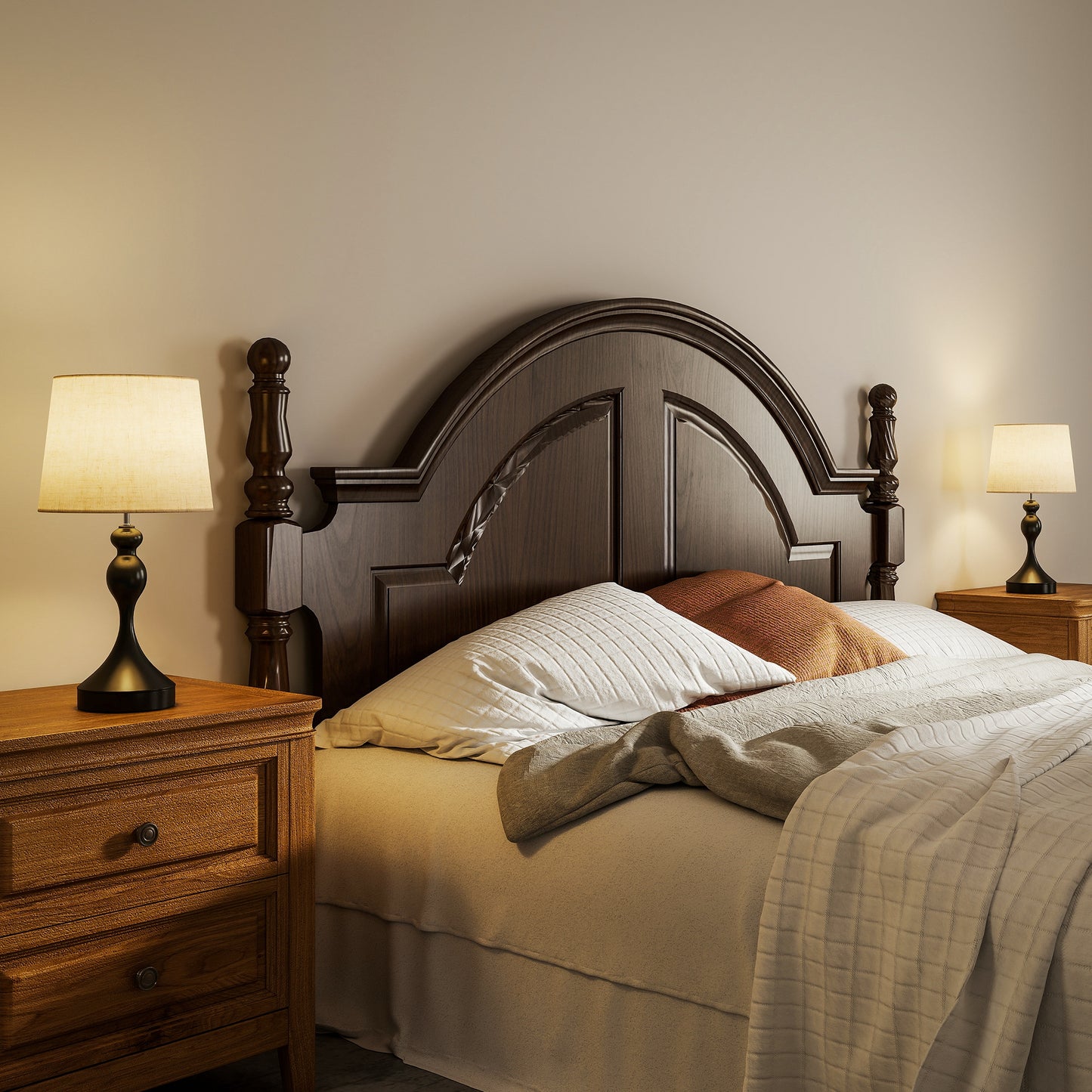 Table Lamps Set of 2, Modern Bedside Lamps with USB Ports, Black