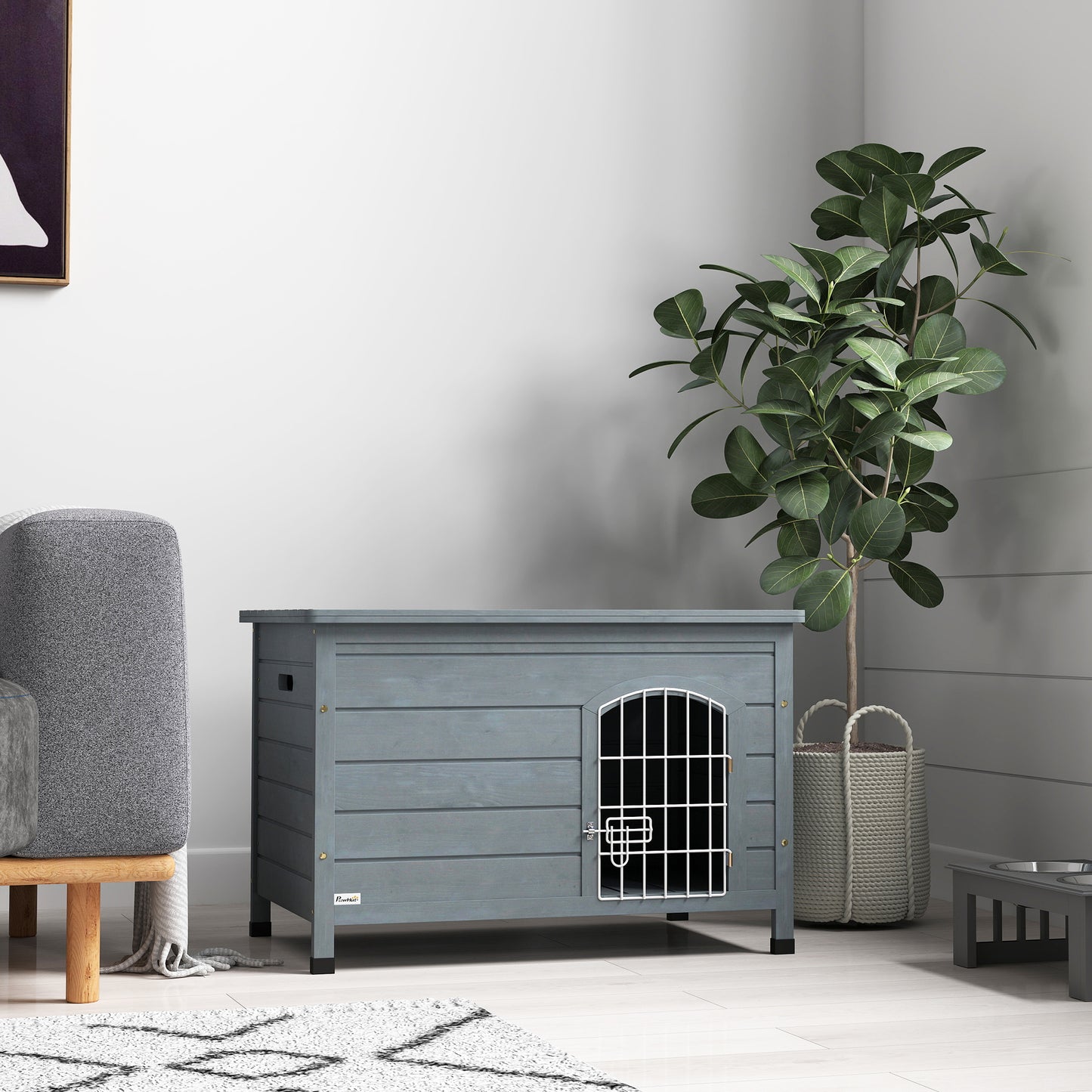 PawHut Wooden Dog House, Outdoor Dog Kennel w/ Removable Bottom, Dark Grey