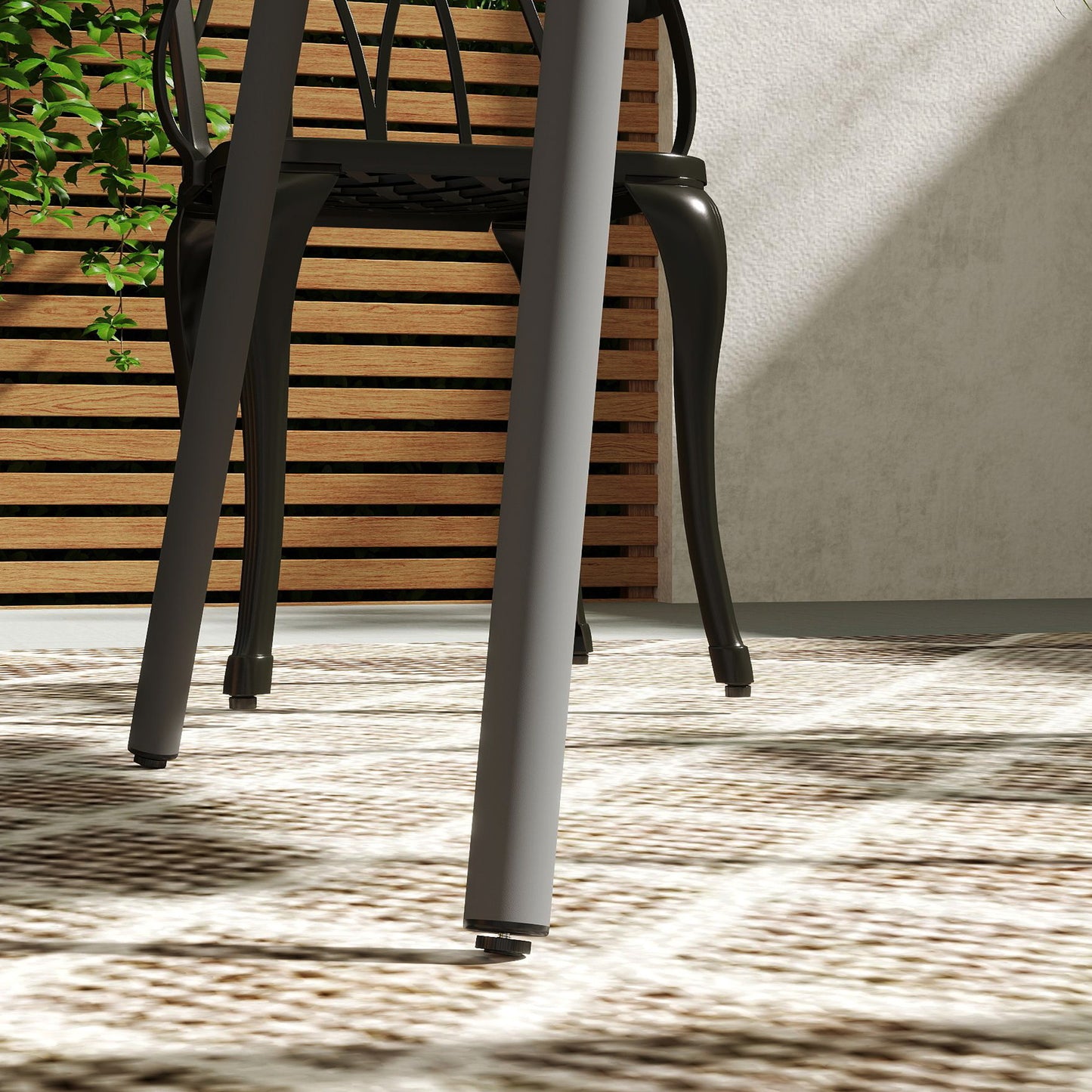 Garden Table for 4 Person with Slat Top, Steel Frame, Grey