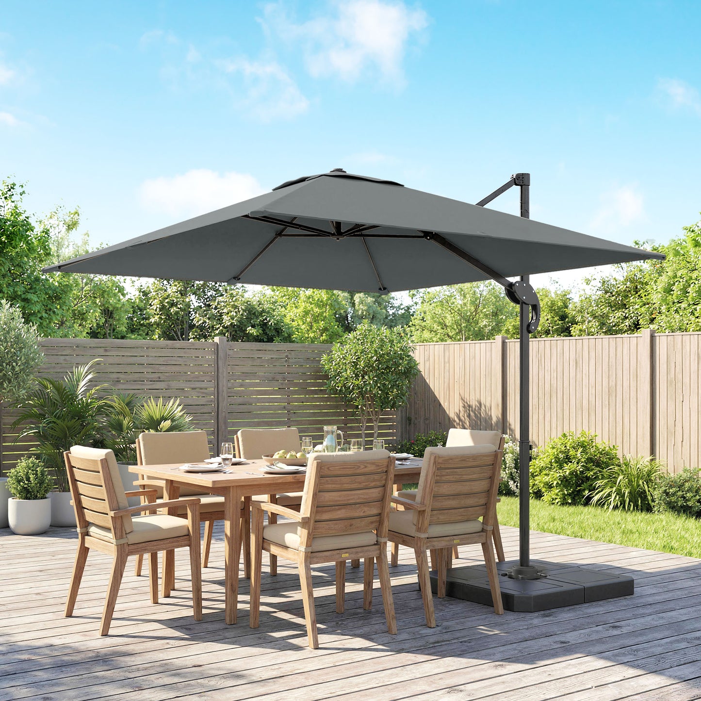2.4 x 2.4 m Cantilever Parasol w/ Umbrella Weights, Dark Grey