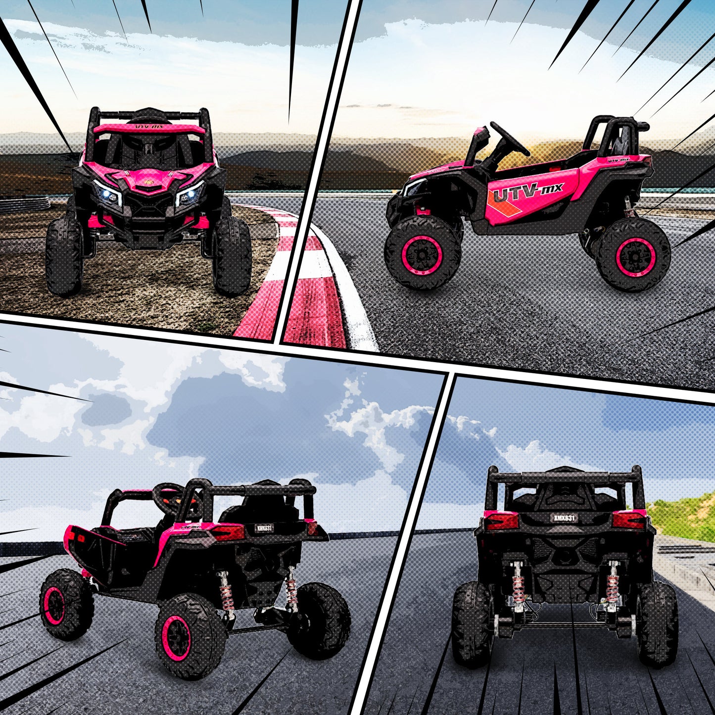 12V Kids Ride On Car, Electric Car for Kids UTV with Remote Control, Slow Start, Suspension System, LED Lights, Music, USB Port, for Boys Girls 3-5 Years, Pink