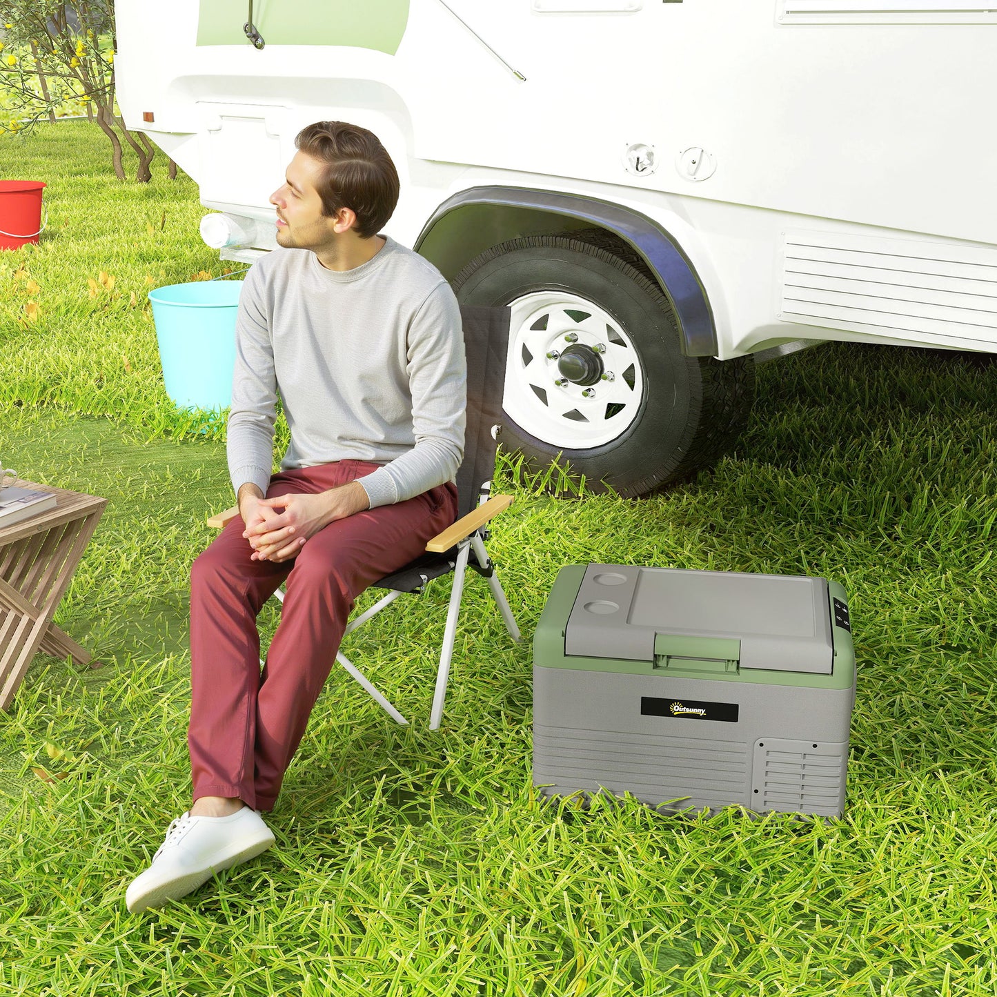 30L Car Refrigerator 12V Portable Freezer for Camping, Light Green