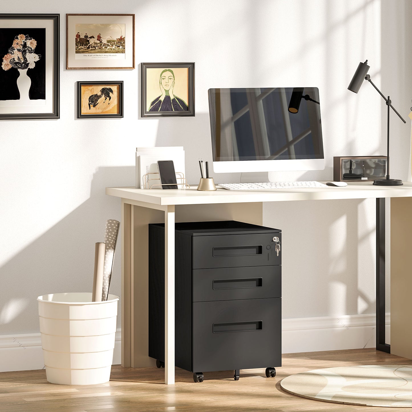 Lockable Mobile Filing Cabinet w/ 3 Drawers 39 x 48 x 60 cm Black