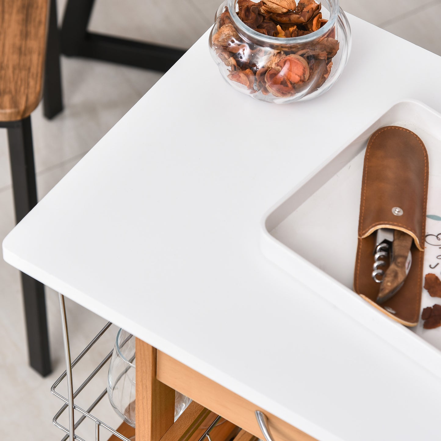 Multi-Use Kitchen Island Trolley Baskets Side Racks Drawer Worktop Brown