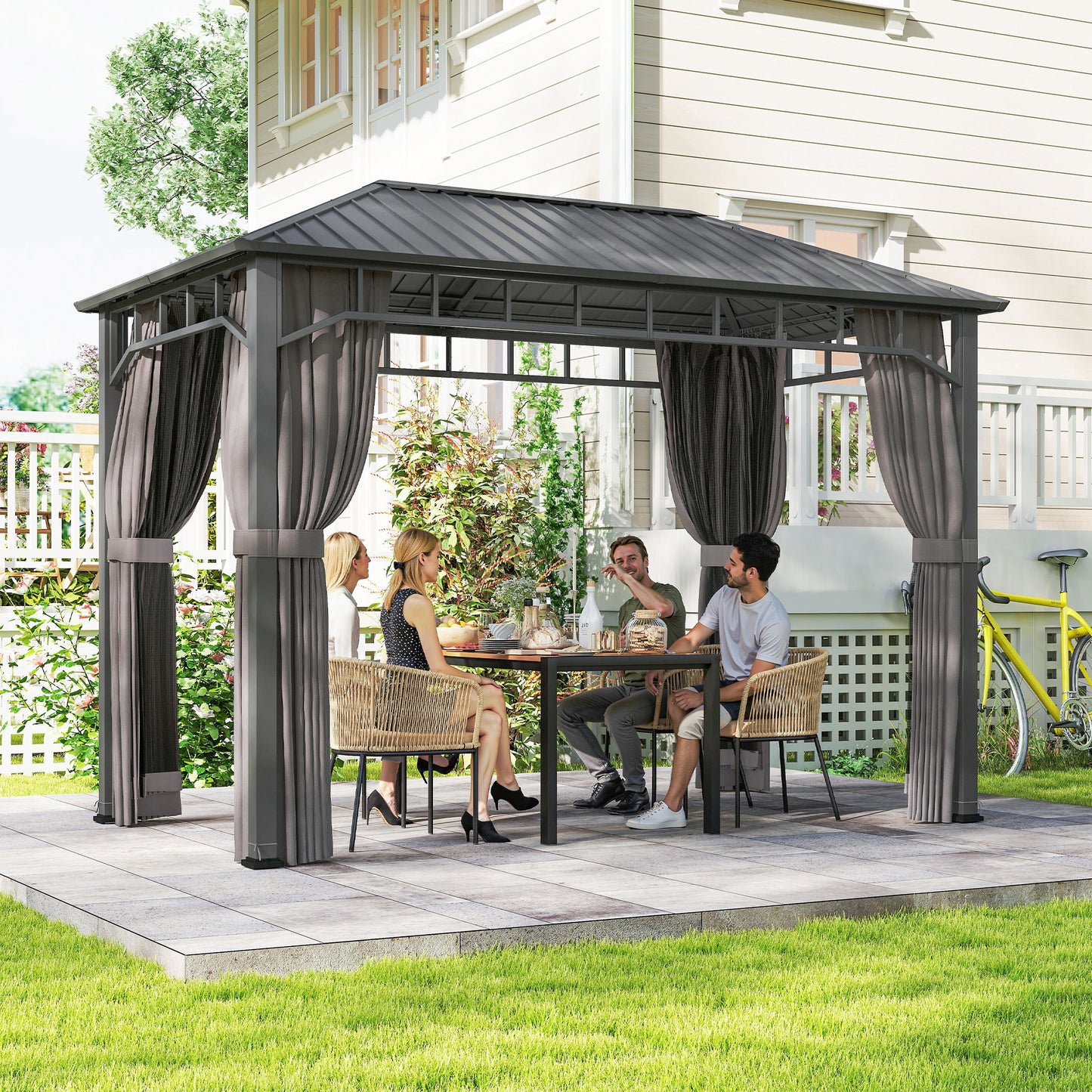 2 x 3.5 m Hardtop Gazebo with Galvanised Steel Roof and Sides