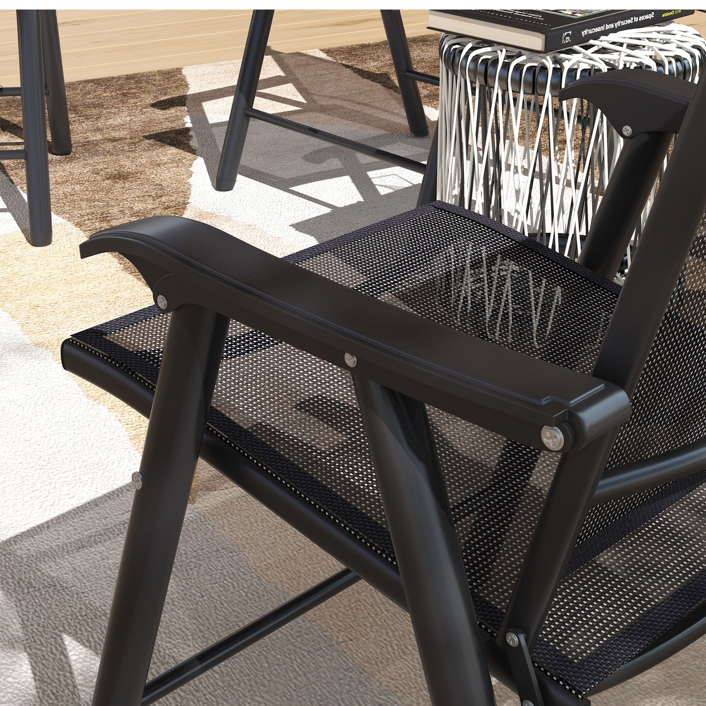 4-PCS Garden Armchairs Outdoor Patio Folding Furniture Black