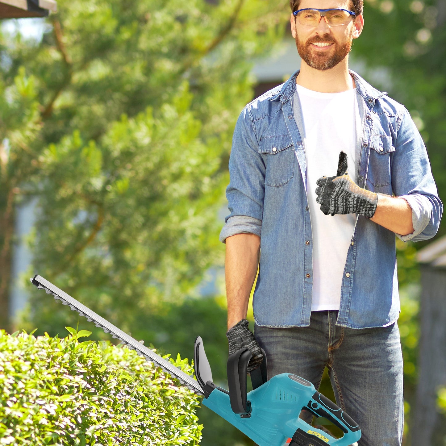 Cordless Hedge Trimmer with Brushless Motor, Blue