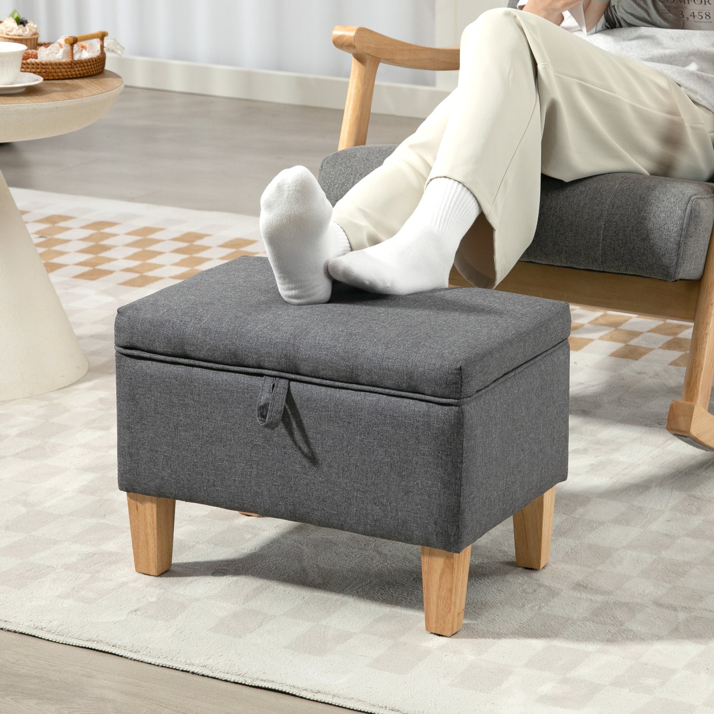 Linen Storage Ottoman Storage Box with Rubberwood Legs, Charcoal Grey