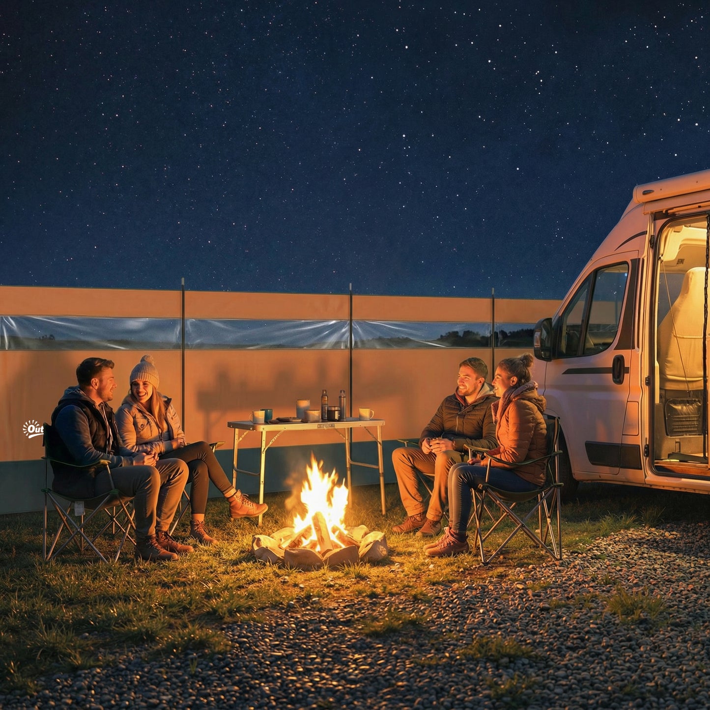 Camping Windbreaks with Clear Windows, 725 x 140cm, Orange