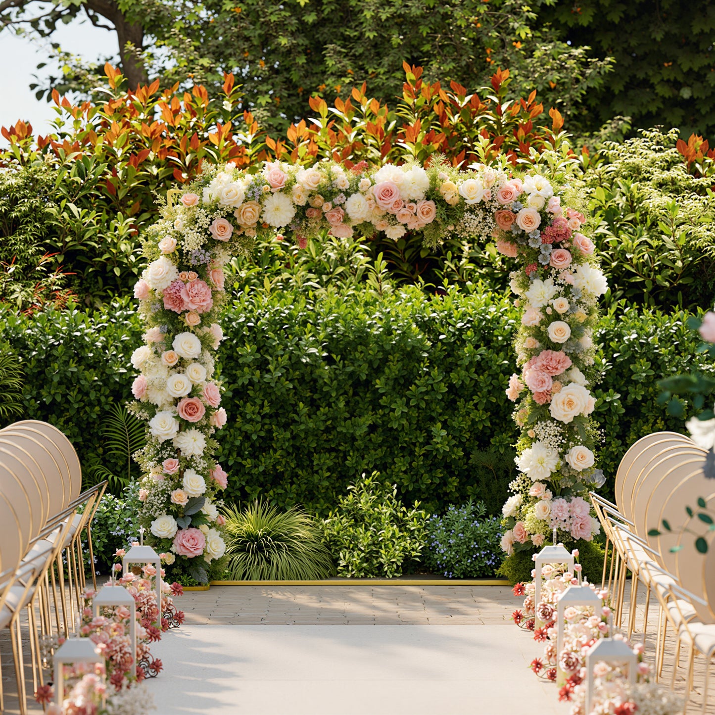 Wedding Arch Backdrop Stand, Gold Wedding Arch with U-shaped Stakes