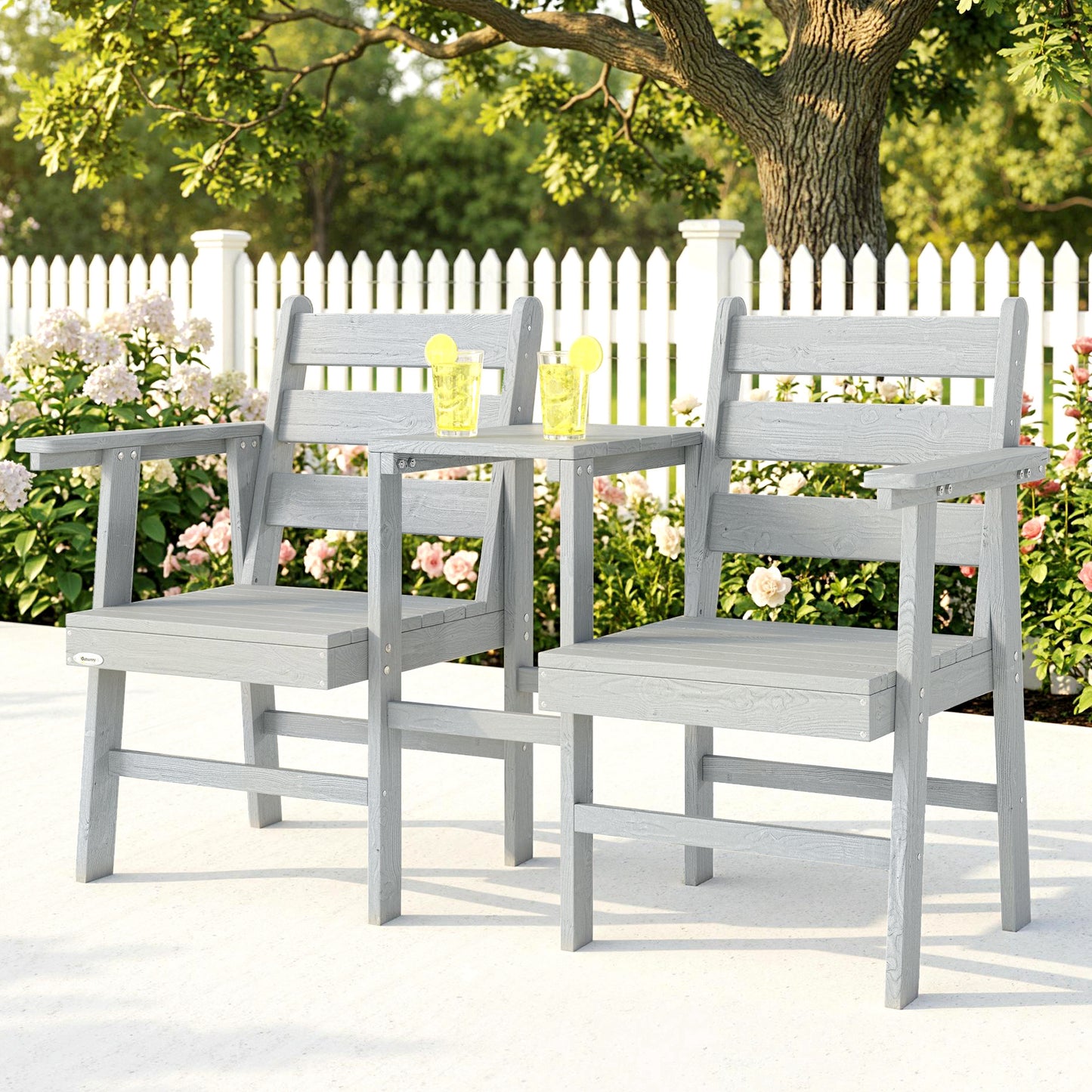 Garden Loveseat, Embossed Wood Jack and Jill Garden Seat, Grey