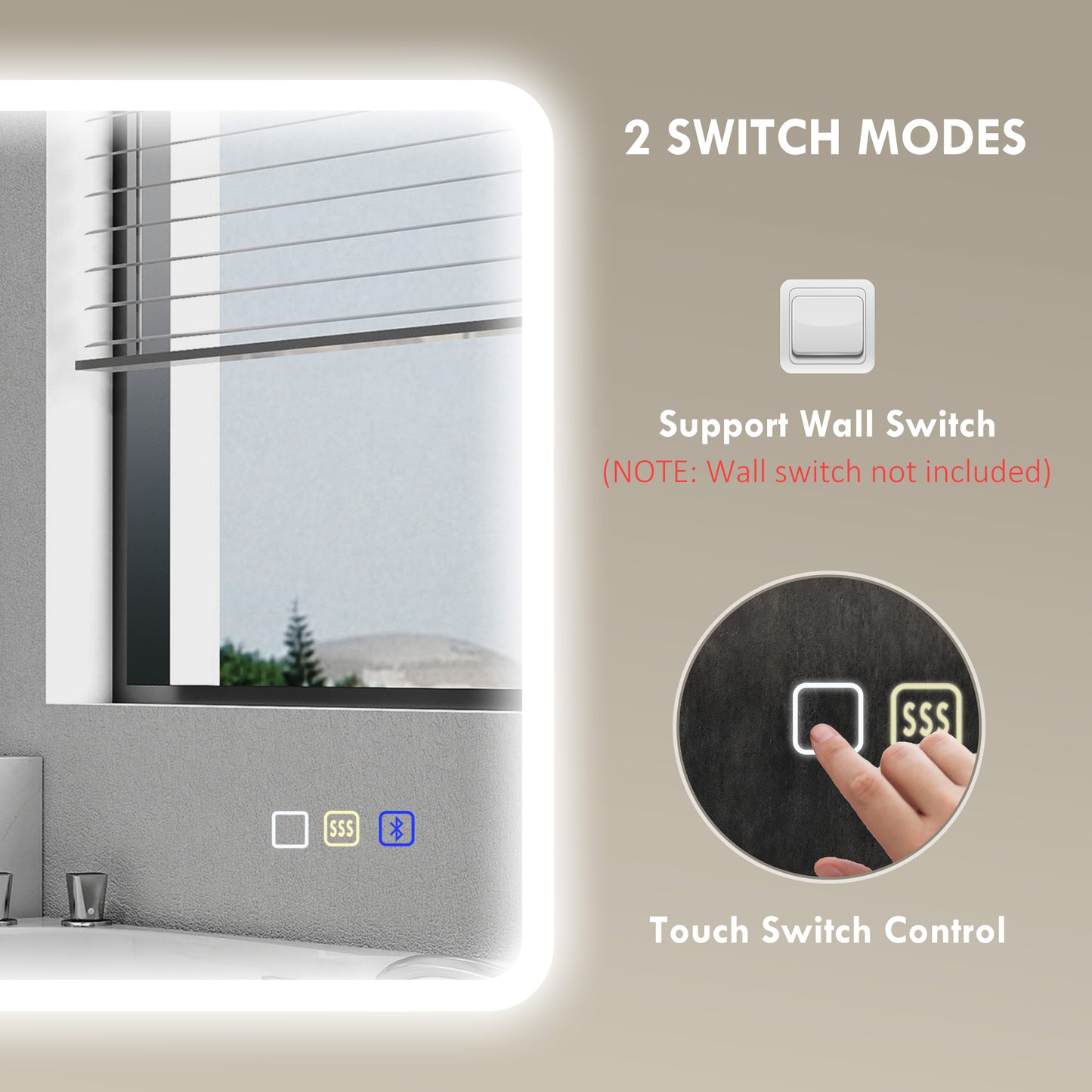 600 x 800 mm Bluetooth Bathroom Mirror with LED Lights Wall Mounted