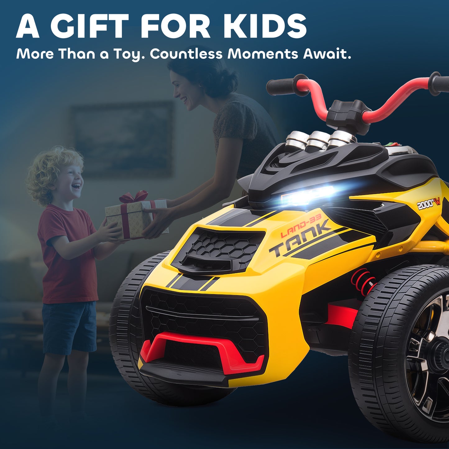 12V Kids Electric Ride On Car, Battery Powered Ride On ATV, Yellow