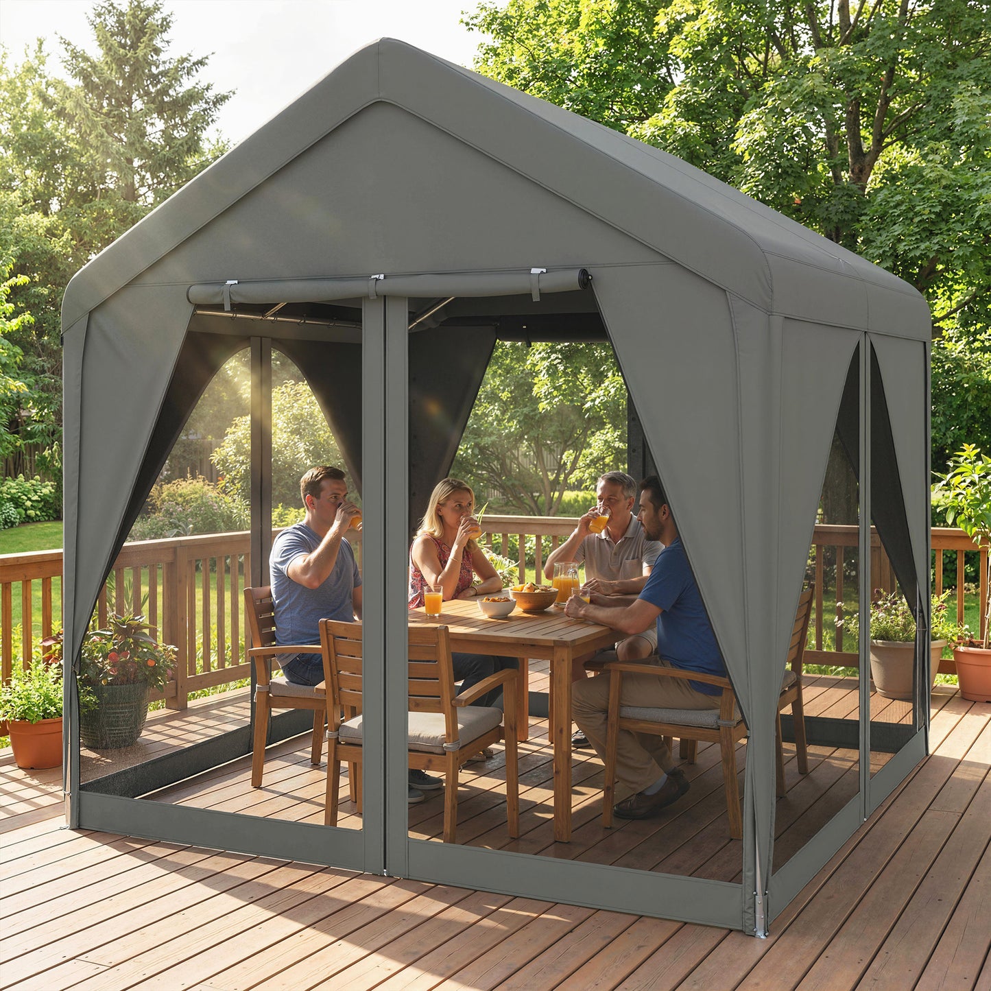 3 x 3 m Outdoor Patio Gazebo with Netting and Curtains, Dark Grey
