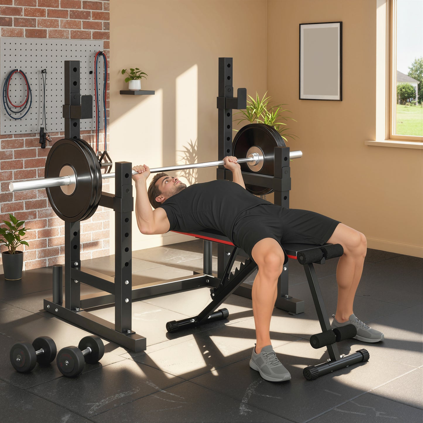 Adjustable Squat Rack, Barbell Rack Stand, Max Load 300kg
