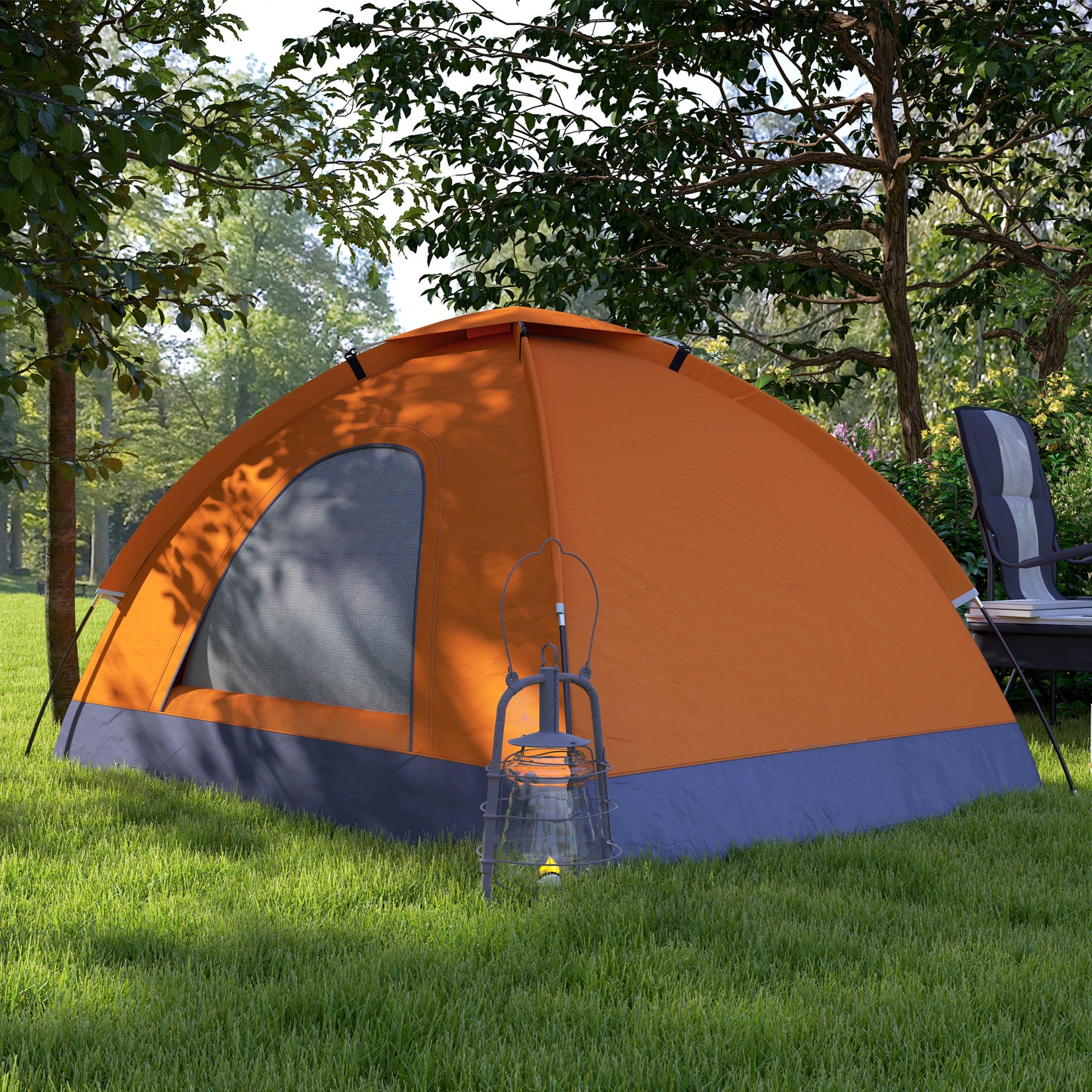 Camping Tent for 2 Person Dome Tent w/ Storage Pocket Orange