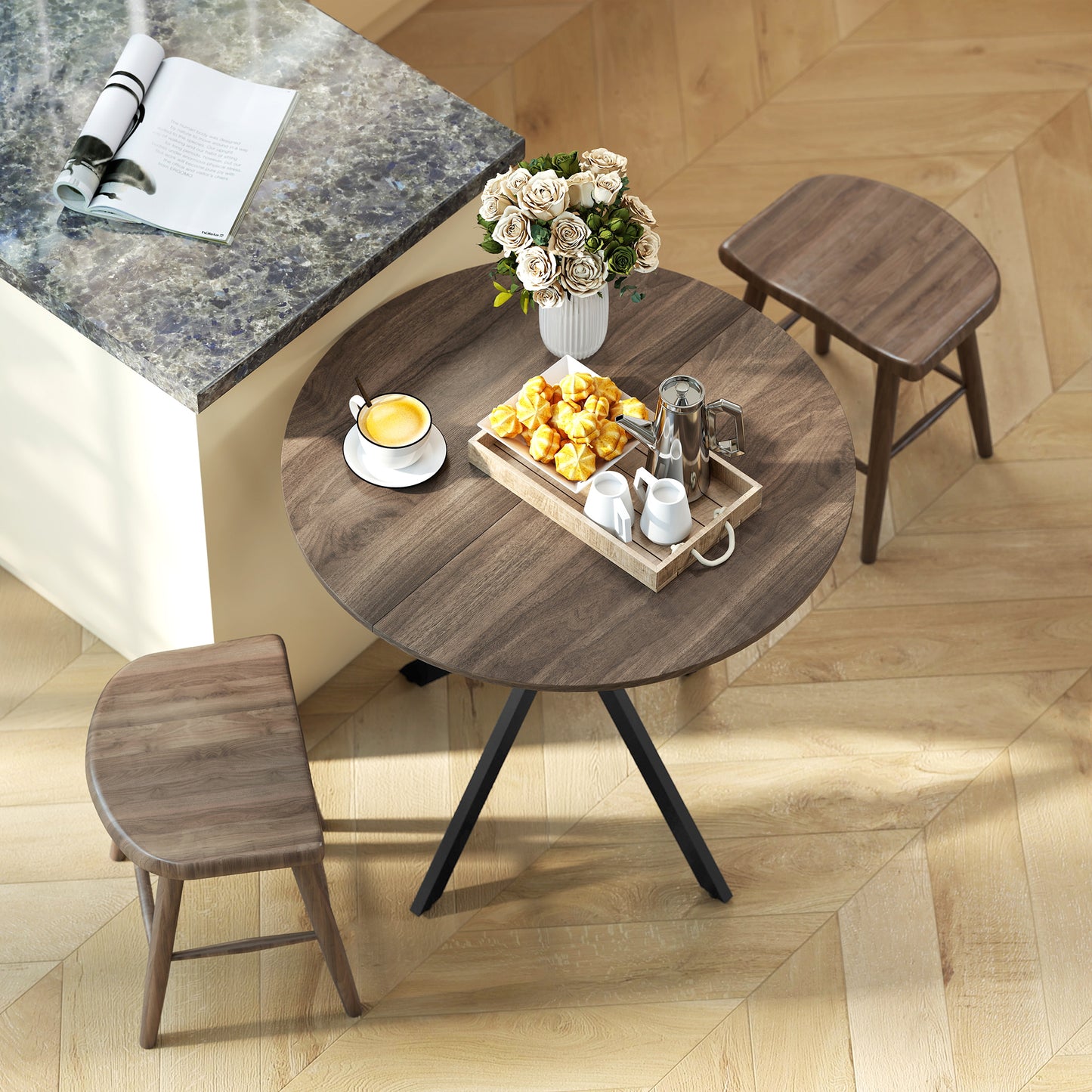 80cm Round Dining Table, Industrial Kitchen Table with Steel Legs
