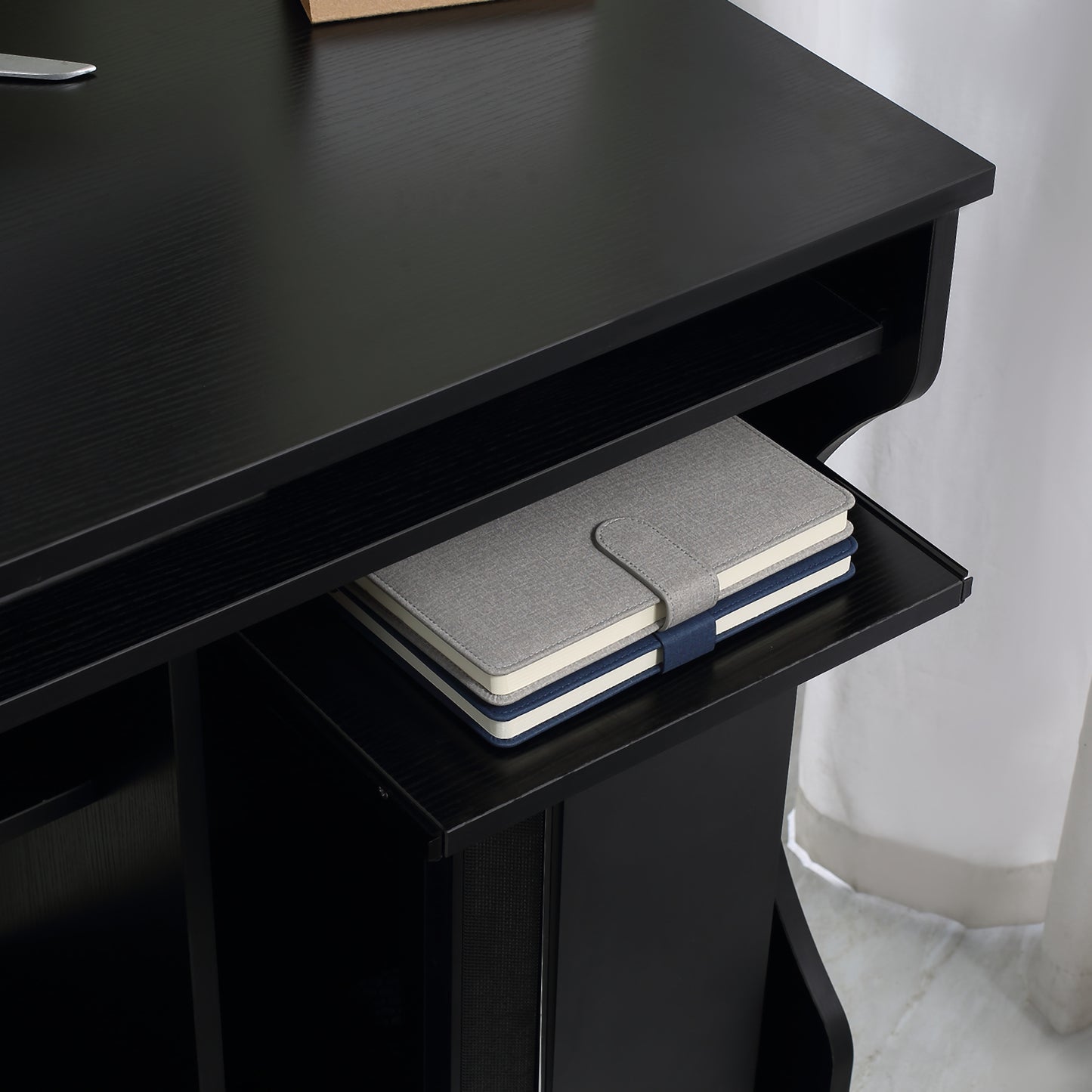 Computer Table Study Desk with Sliding Keyboard Tray, Black