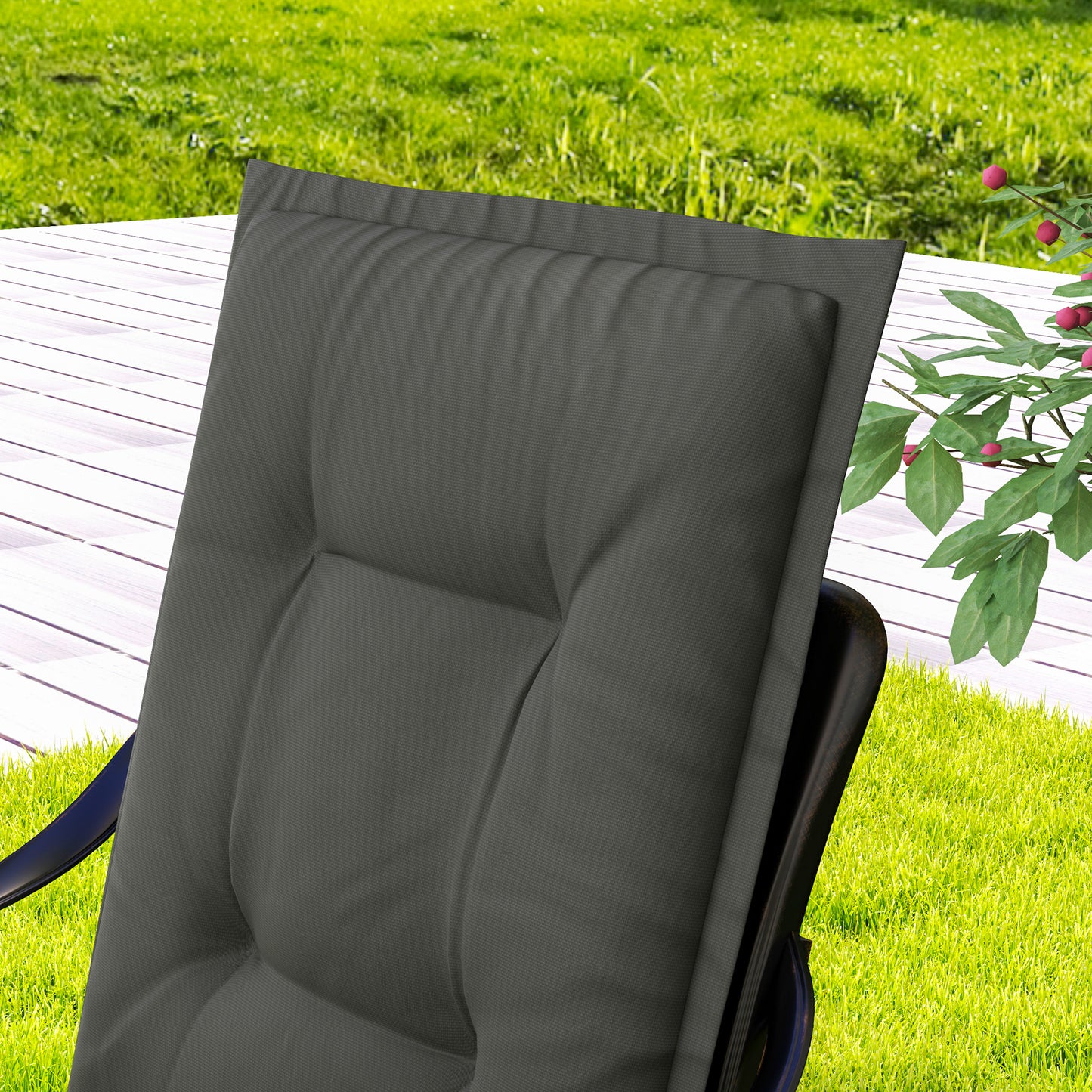 Set of 4 Garden Chair Cushions, Outdoor Seat Pads, Light Grey