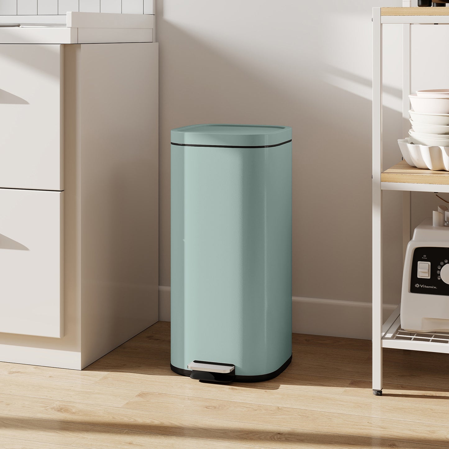 30L Kitchen Bin, Pedal Bin with Lid, Removable Inner Bucket, Green