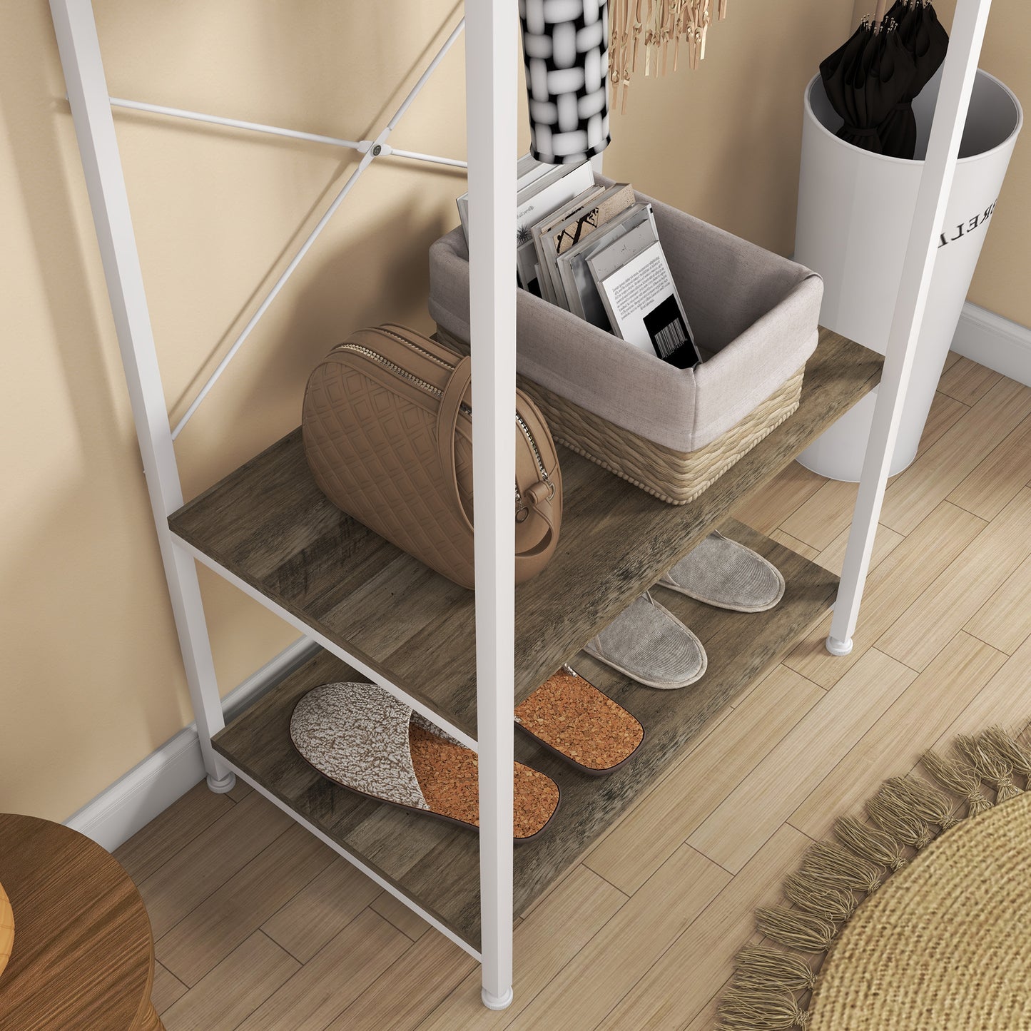 Coat Rack, 2-in-1 Clothes Stand with Shoe Storage for Hallway, Grey