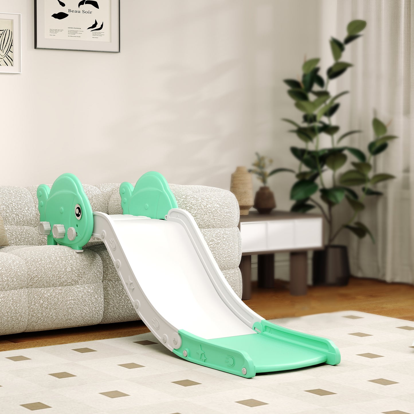 Kids Sofa Slide with 130cm Extended Length, Toddler Slide for Sofa, Bed, Stairs, Easy Assemble & Storage, Green