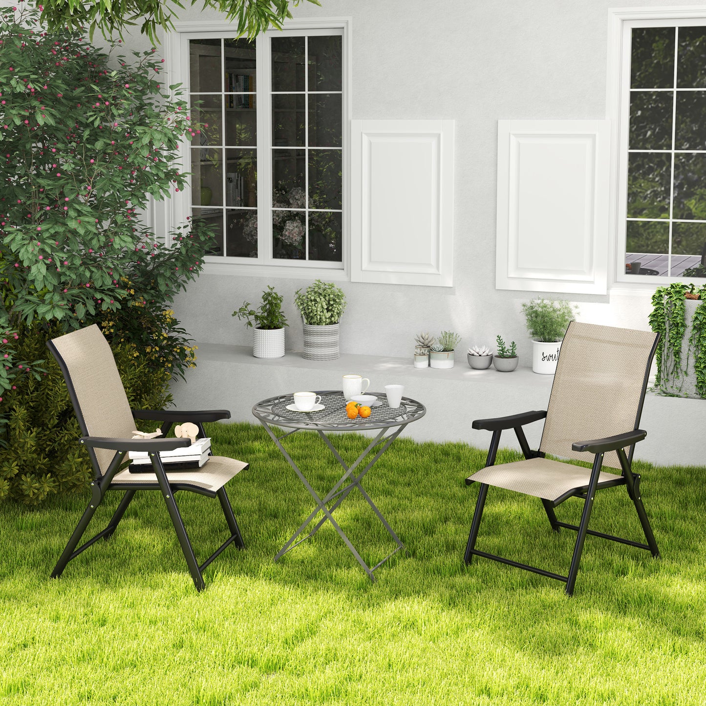 2PCS Folding Chair w/ Breathable Mesh Fabric Seat, Brown