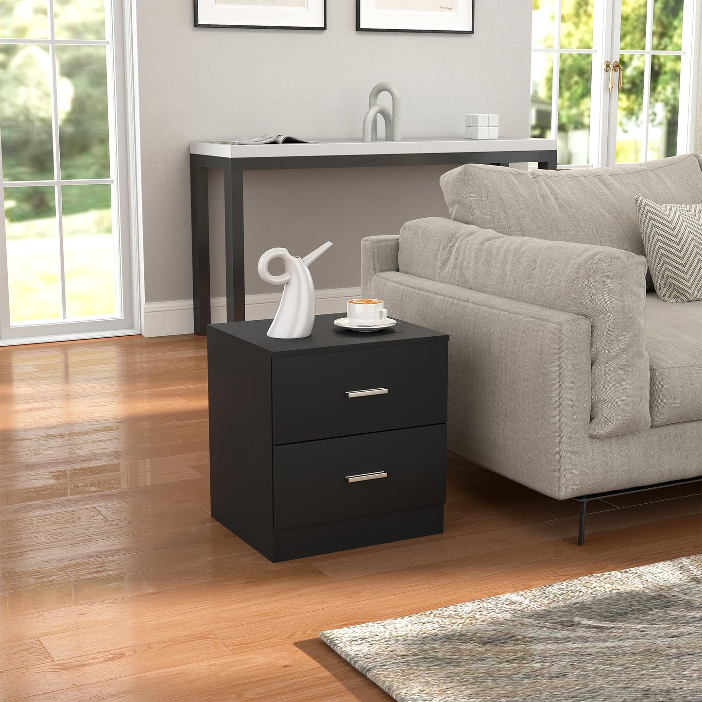 Bedside Table, Nightstand with 2 Drawers, Modern Side Table, Black