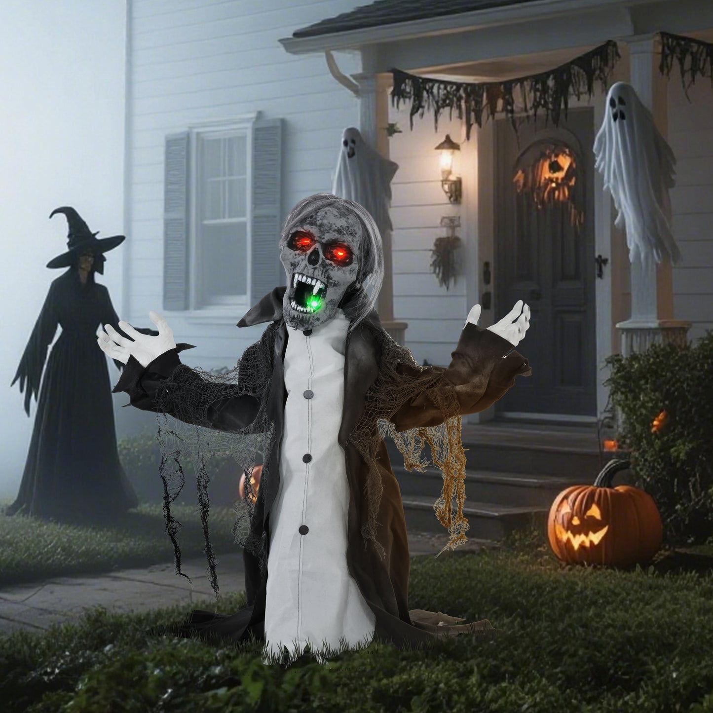 Voice Activated Halloween Animatronics Skeleton, Battery Operated