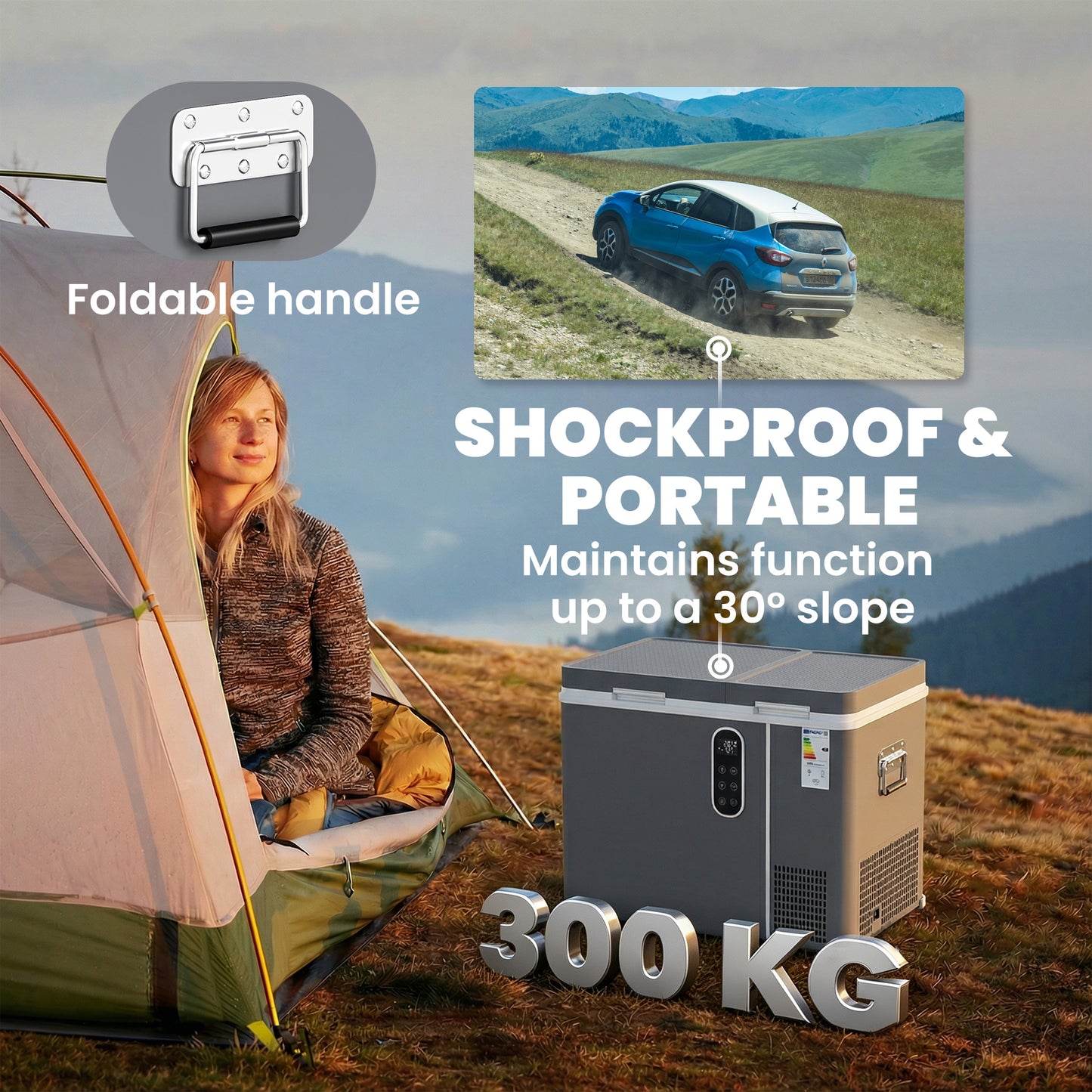 45L Compressor Car Fridge Freezer, Dual Zone Camping Refrigerator with App Control, 12/24V DC and 100-240V AC, Portable Electric Cool Box with Foldable Handle, Truck, Campervan, RV, Boat