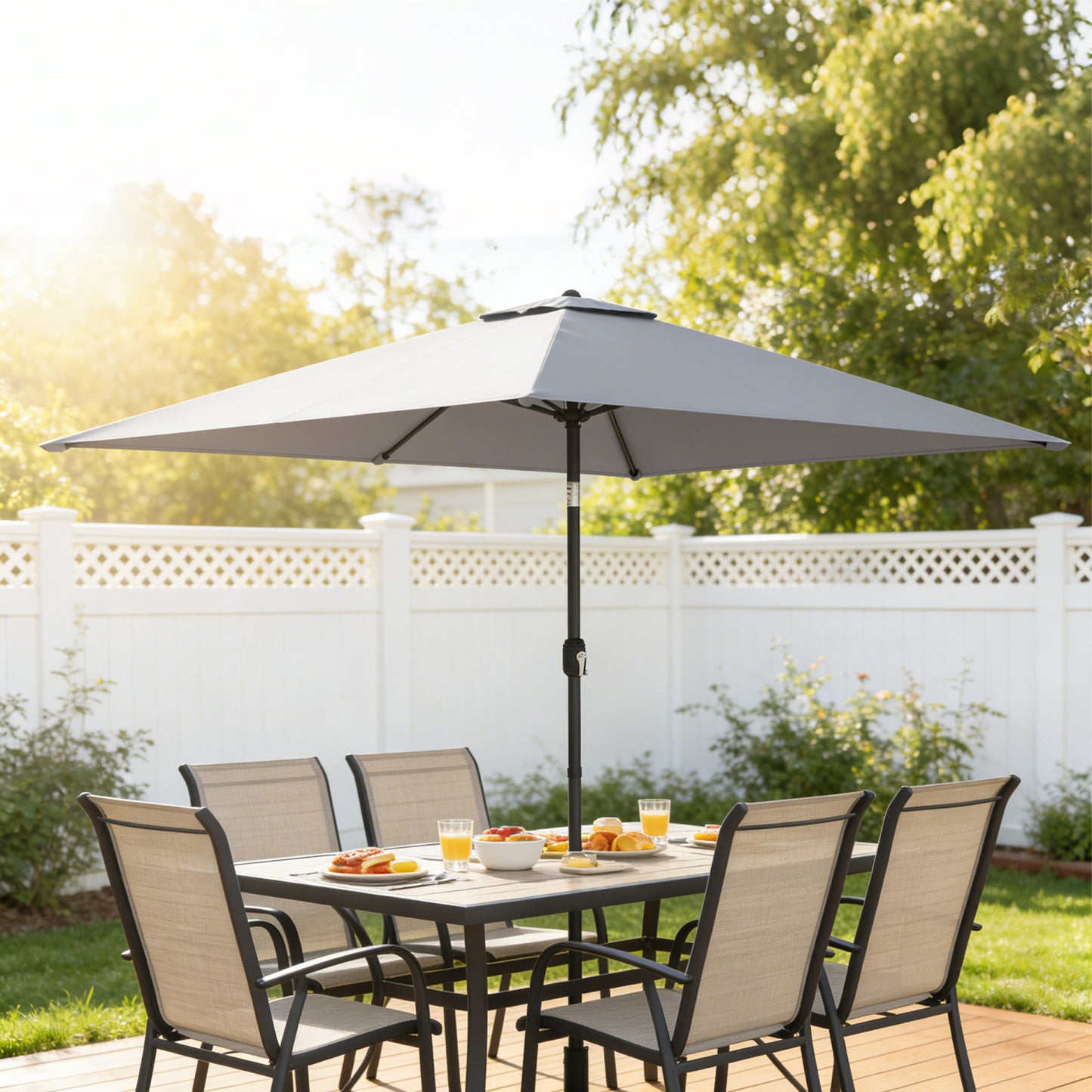 Garden Parasol, Outdoor Umbrella with Tilt Function, Light Grey