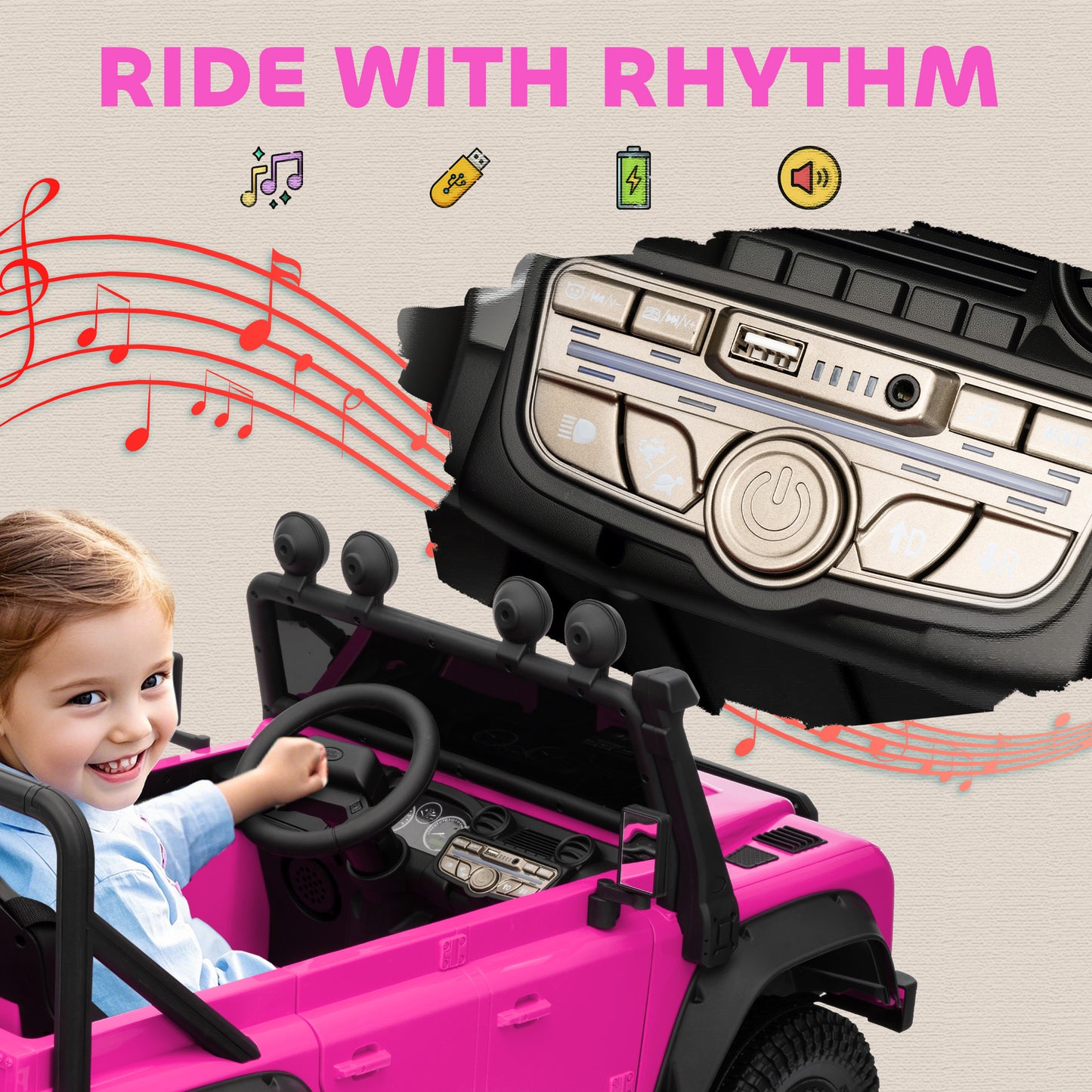 Kids Ride On Car, 12V Battery-Powered Electric Car with Remote Pink