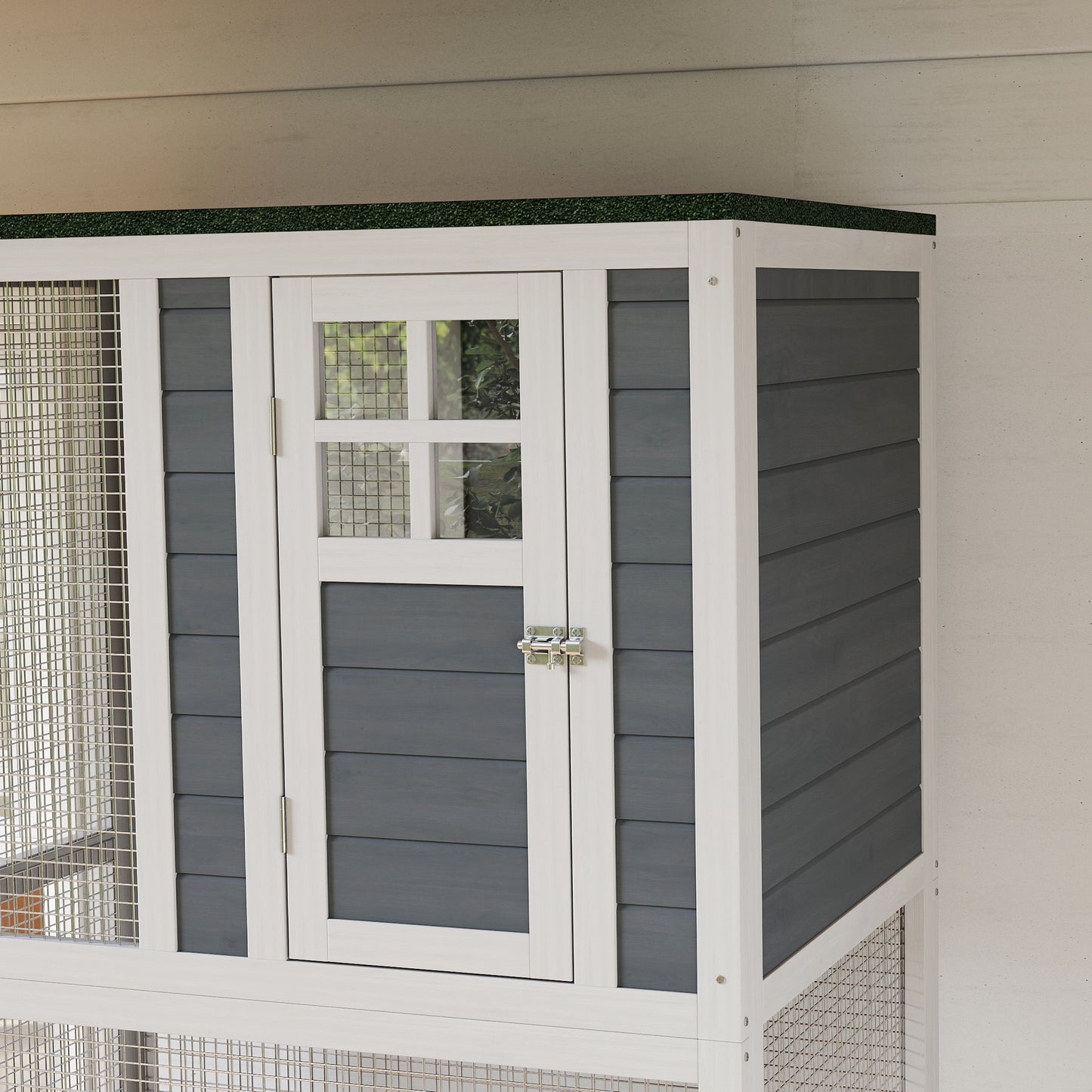 Wooden Cat House with Asphalt Roof, Cat Cage for Multiple Cats White