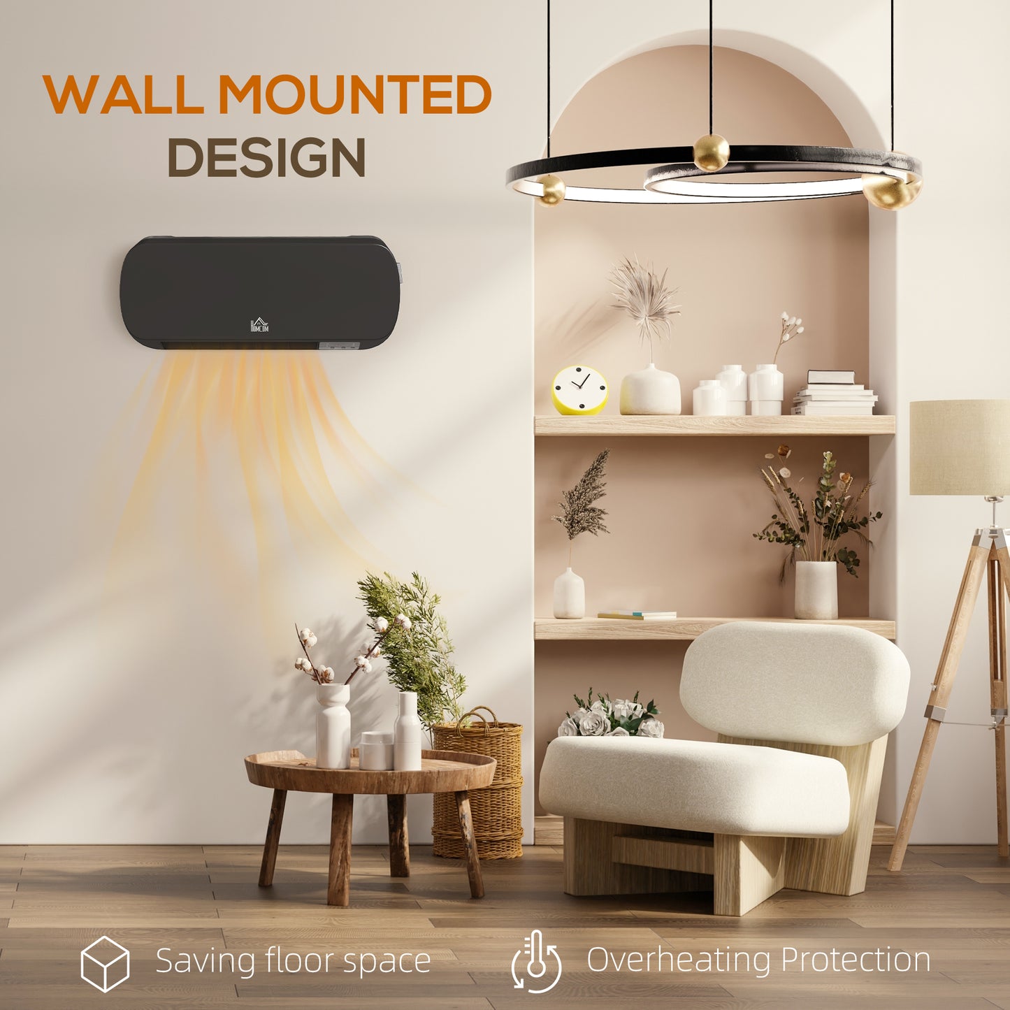Wall Mounted Electric Heater with Timer Overheat Protection Black