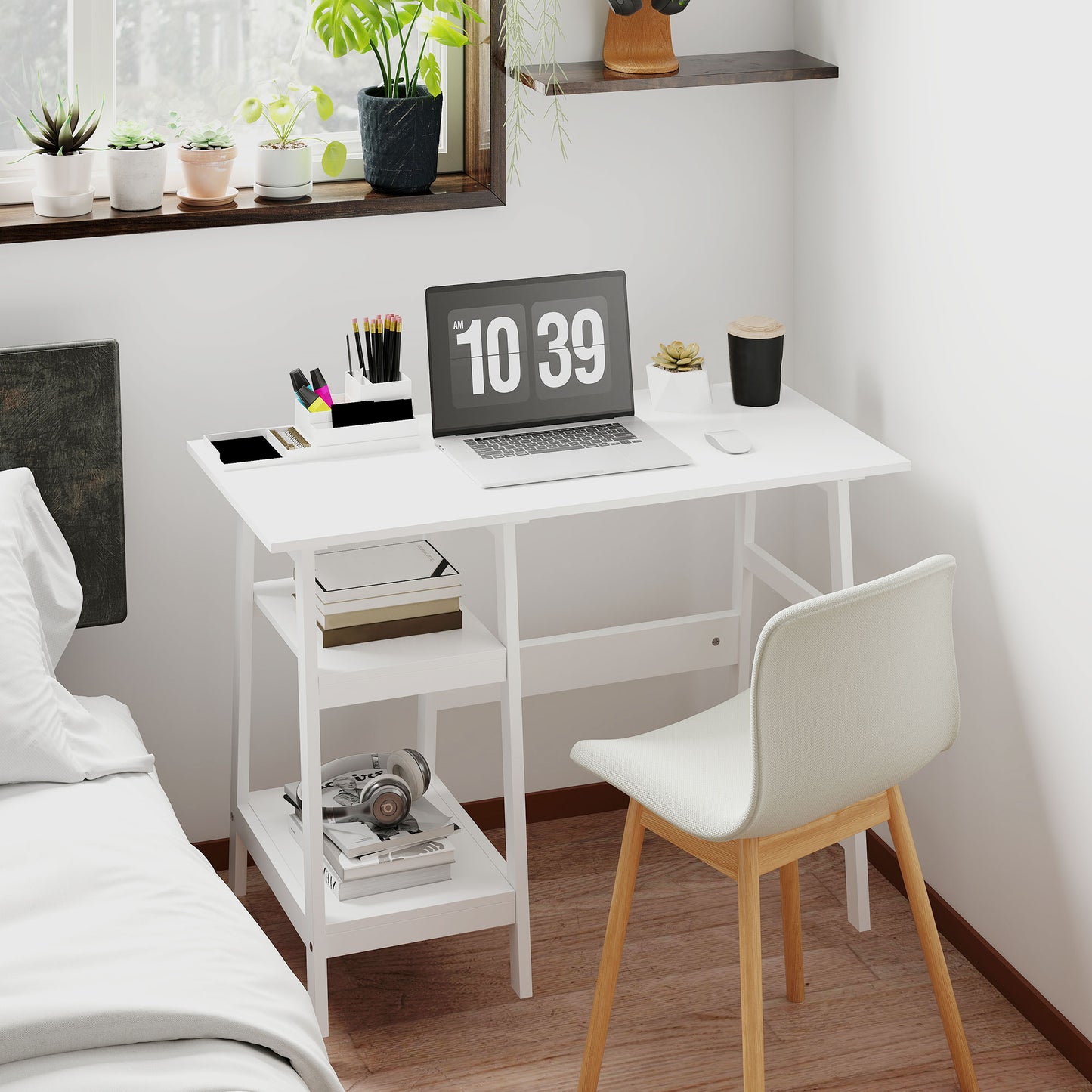 Computer Writing Desk w/ Shelf PC Workstation for Home Office White