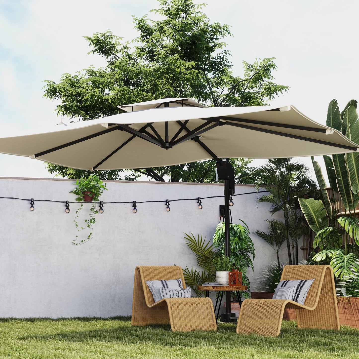 3.7 x 2.7 m Cantilever Parasol w/ 360° Rotation, Black