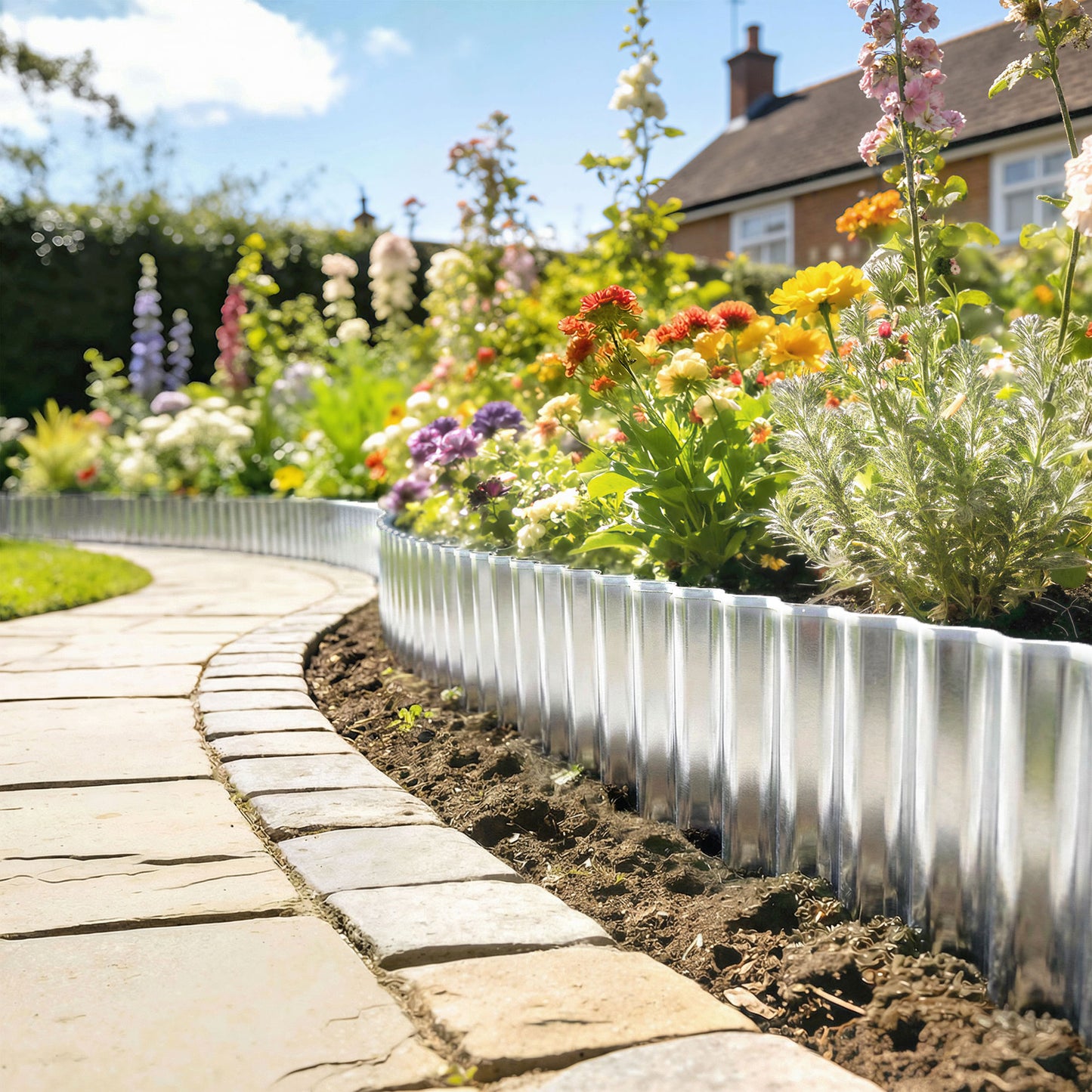 Metal Lawn Edging Border, 8 in x 21.3 ft Garden Edging, Silver Tone